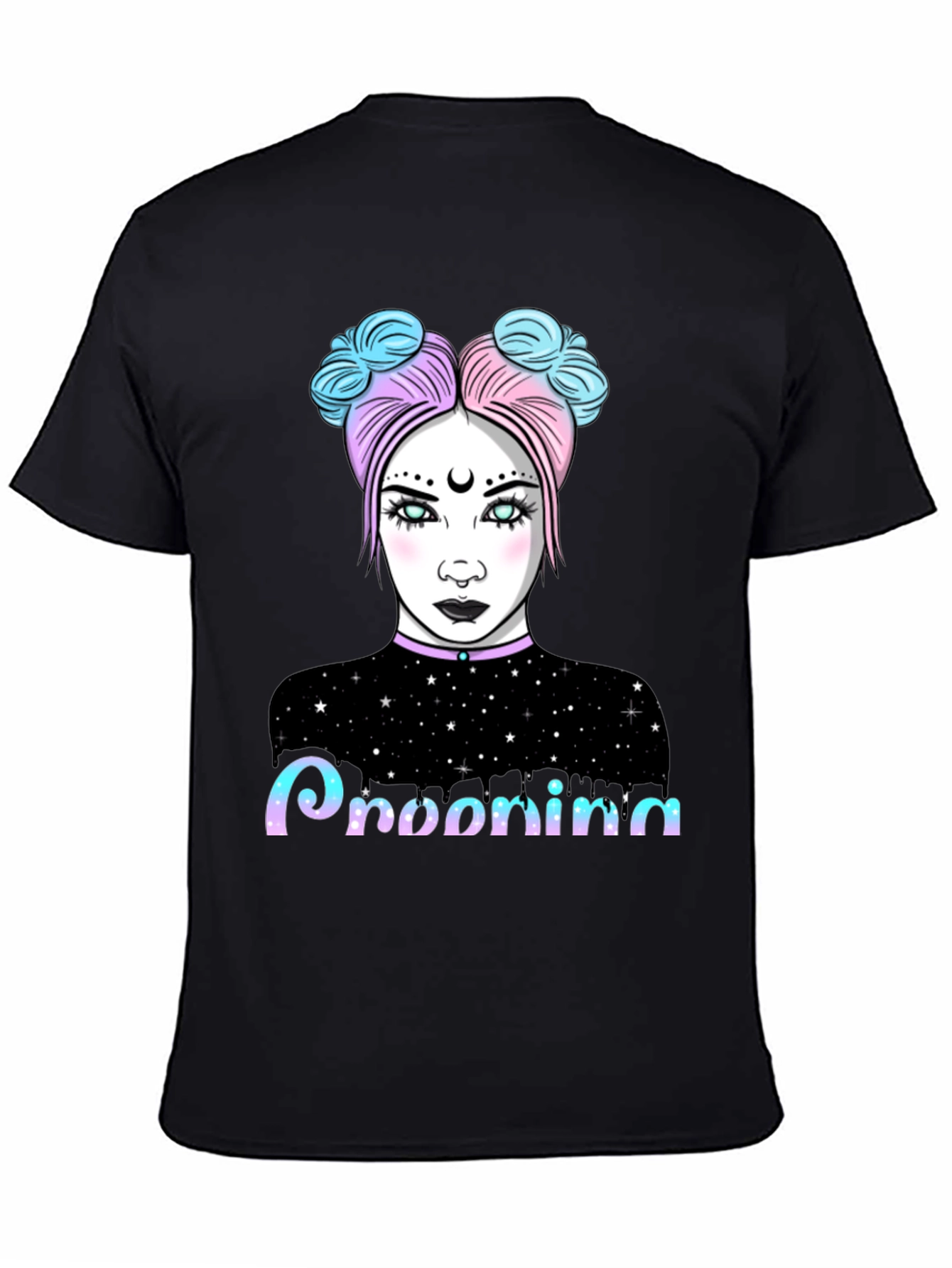 Pastel Goth Girl Graphic Tee - Midnight Starry Design
