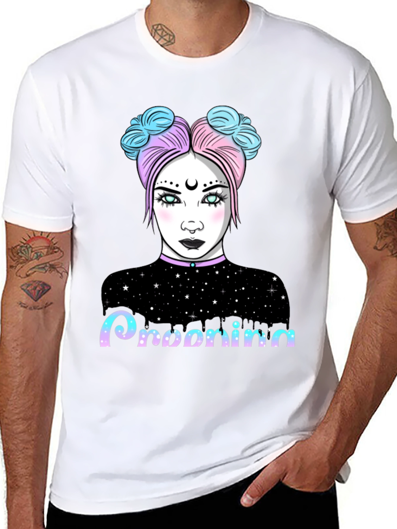 Pastel Goth Girl Graphic Tee - Midnight Starry Design