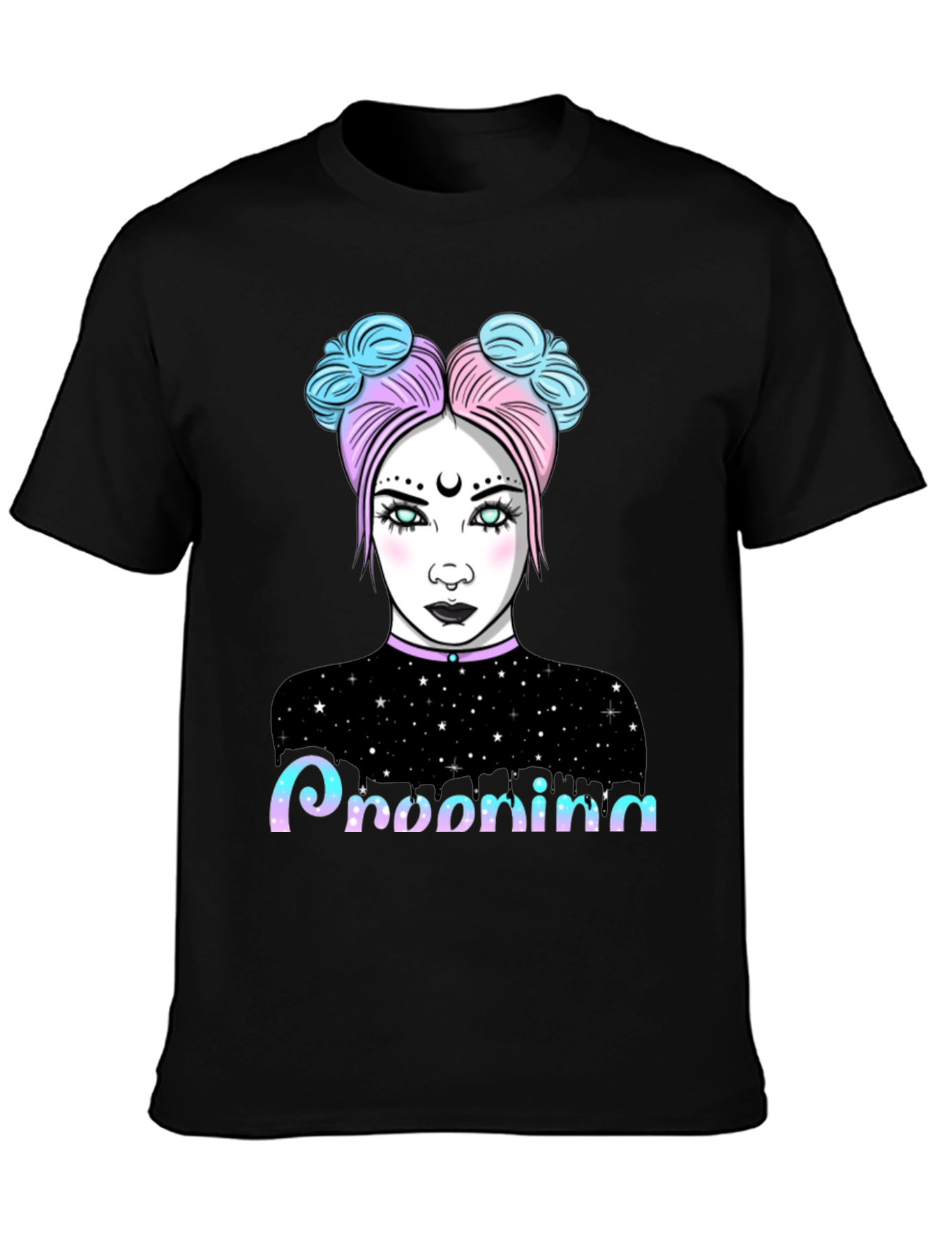 Pastel Goth Girl Graphic Tee - Midnight Starry Design