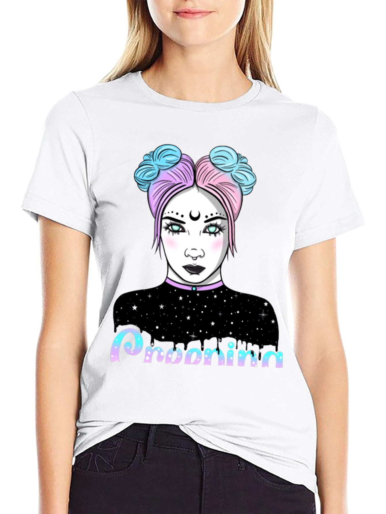 Pastel Goth Girl Graphic Tee - Midnight Starry Design