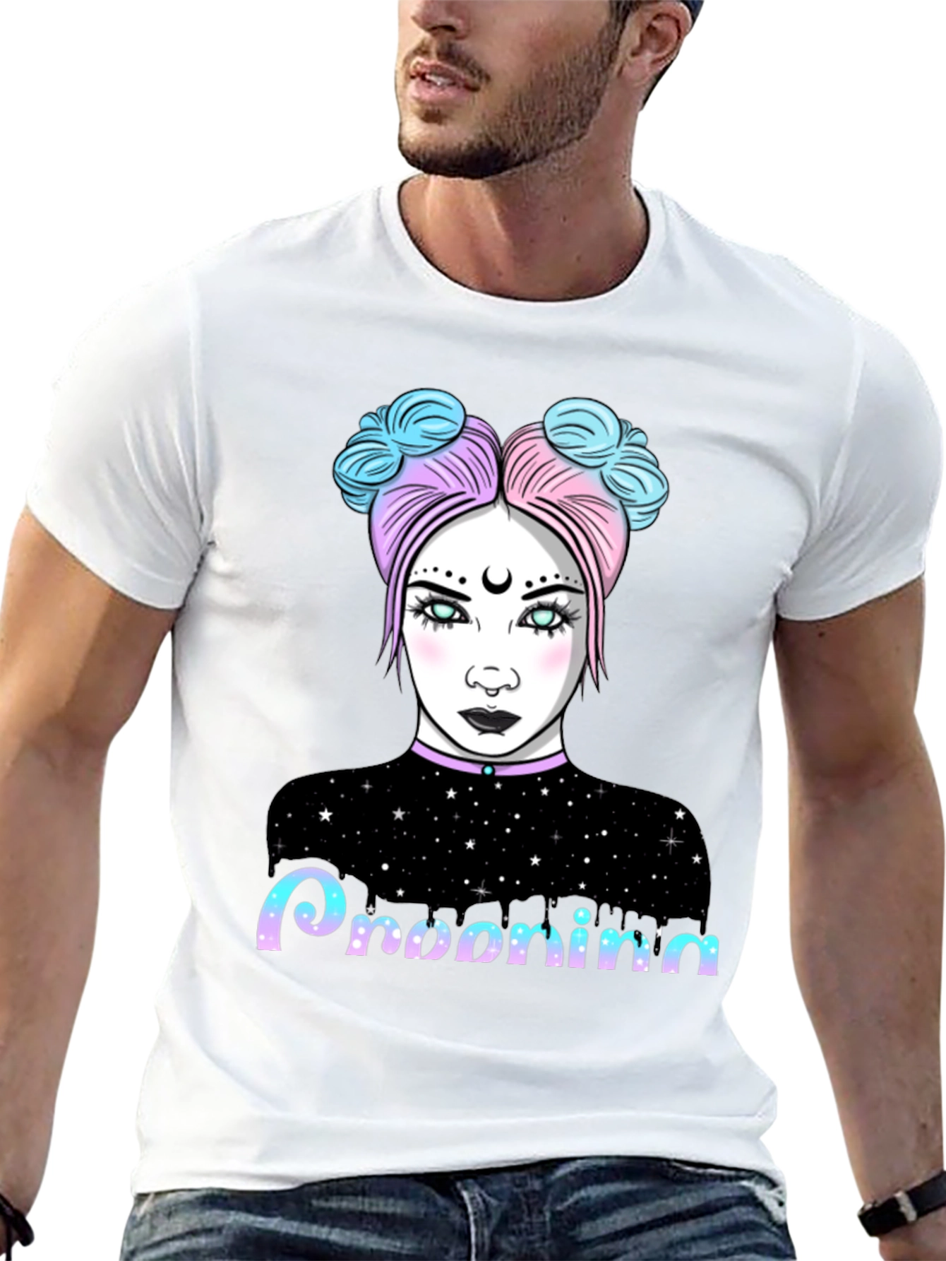 Pastel Goth Girl Graphic Tee - Midnight Starry Design