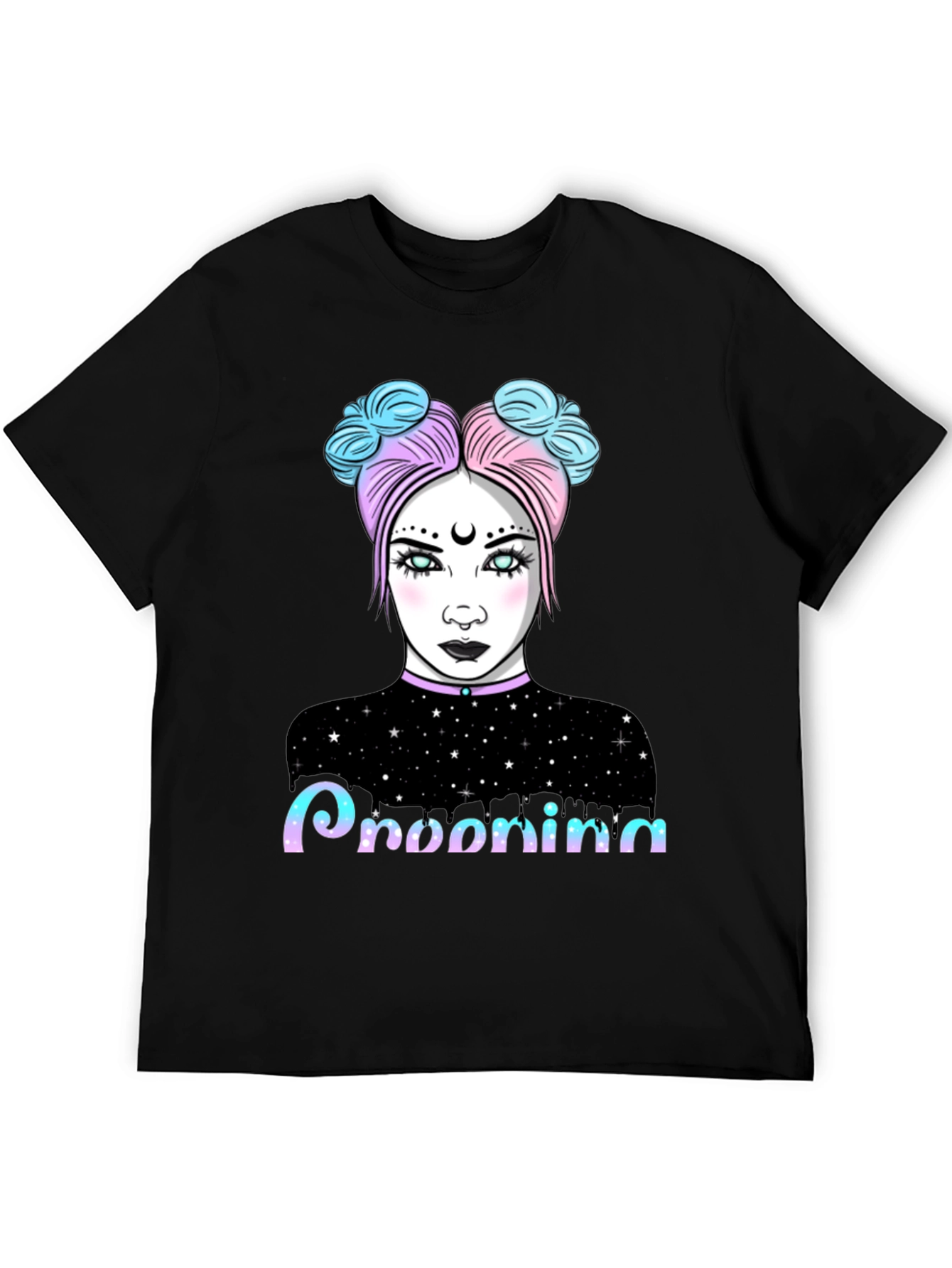 Pastel Goth Girl Graphic Tee - Midnight Starry Design