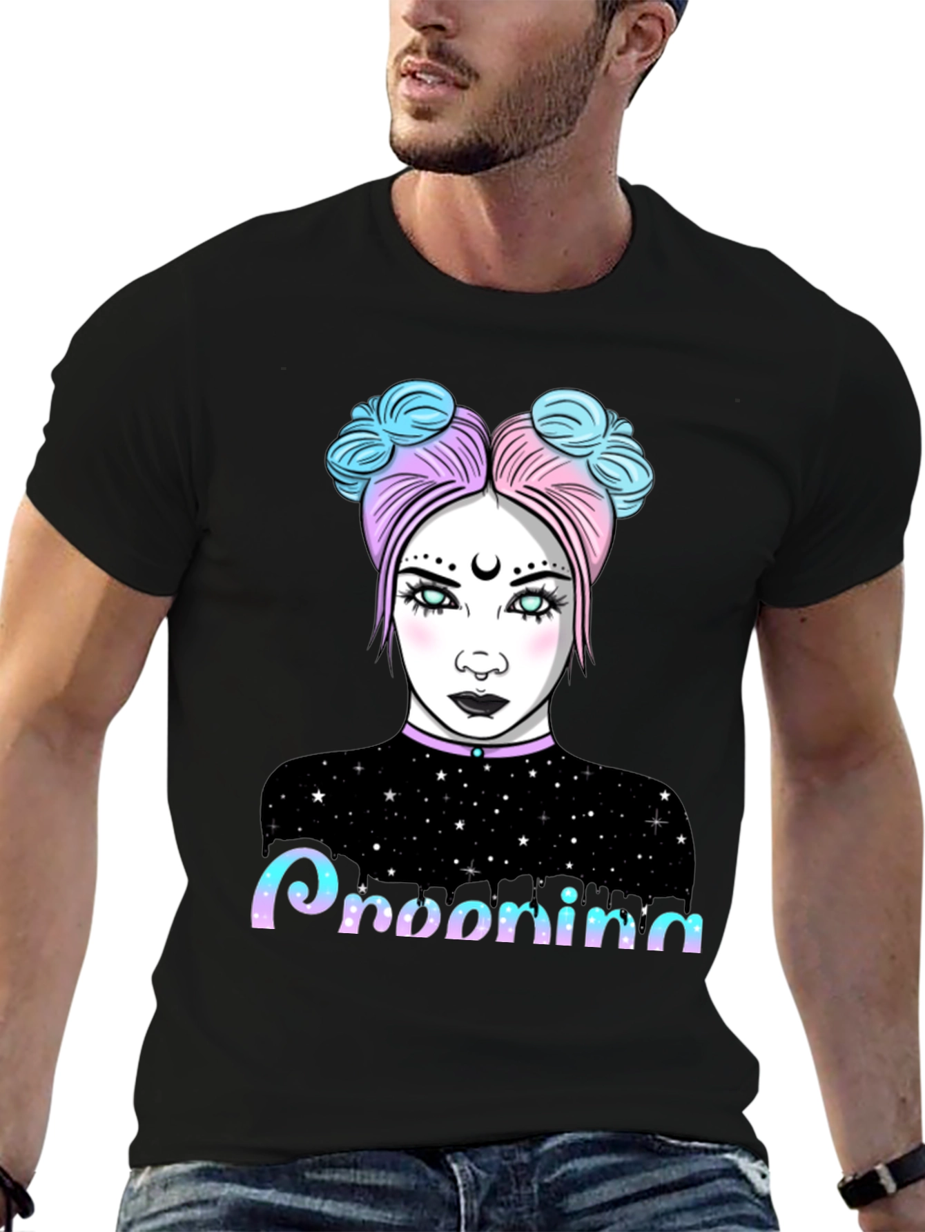 Pastel Goth Girl Graphic Tee - Midnight Starry Design