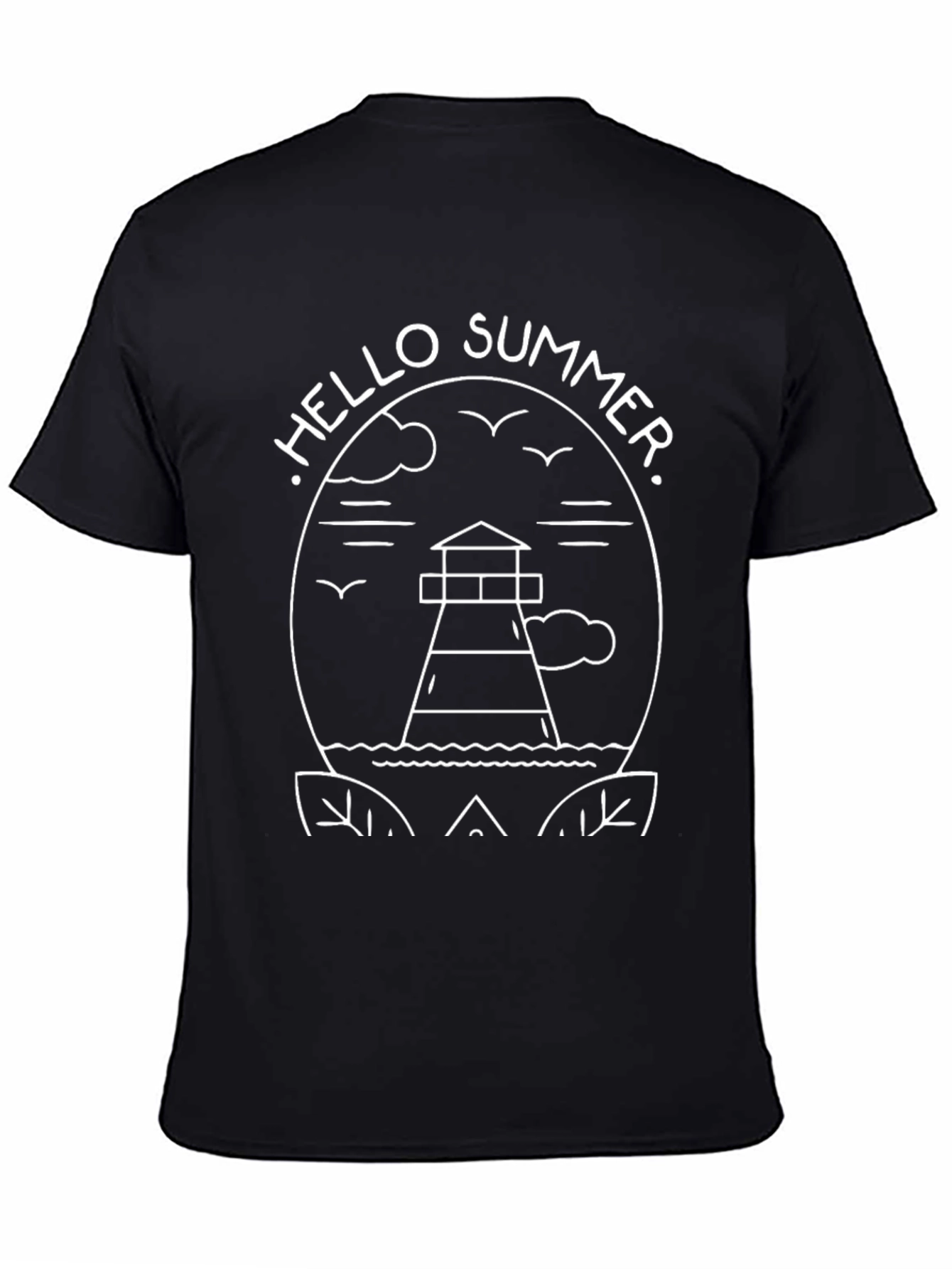 Hello Summer Lighthouse Graphic Tee - Black