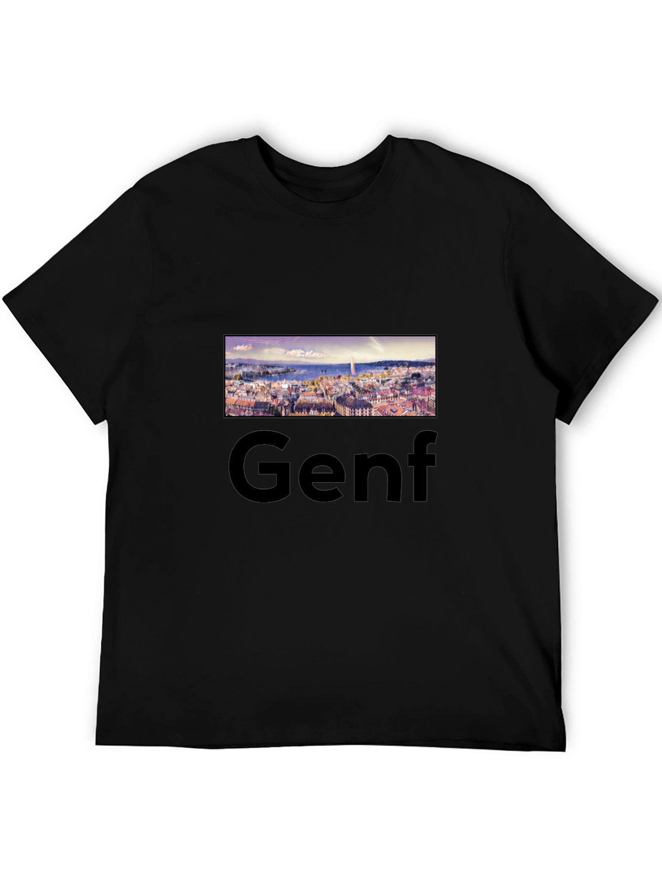 Geneva Skyline Black Tee - Cityscape T-Shirt