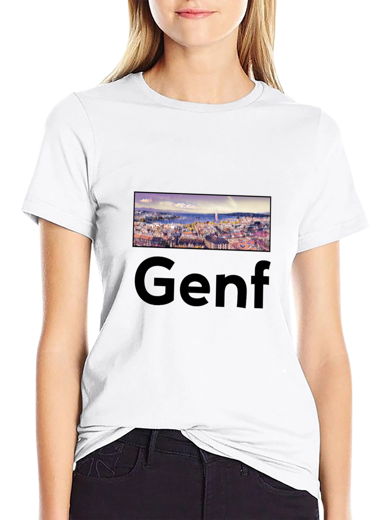 Geneva Skyline Black Tee - Cityscape T-Shirt