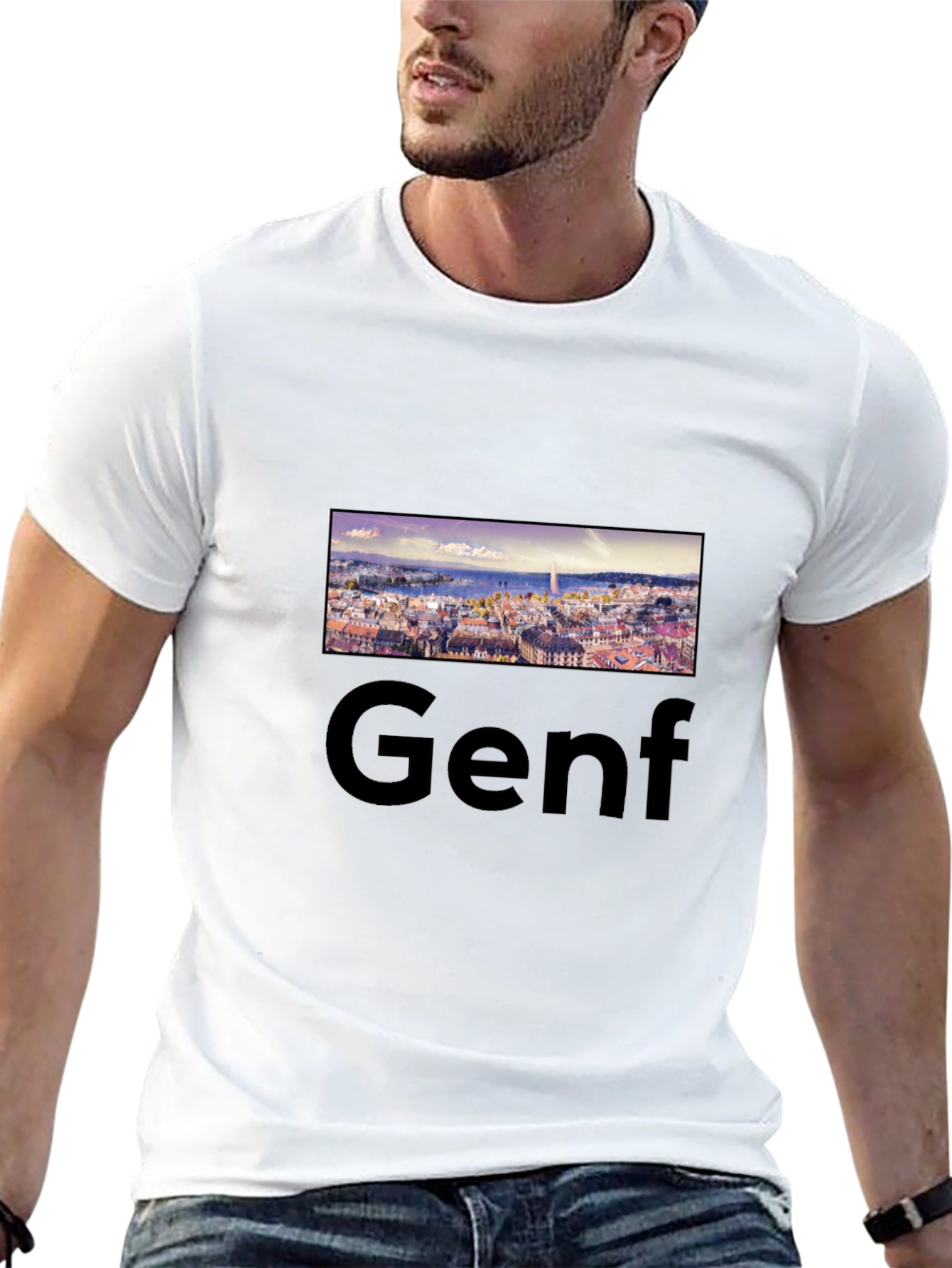 Geneva Skyline Black Tee - Cityscape T-Shirt