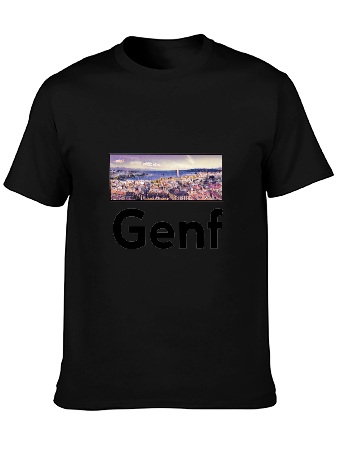 Geneva Skyline Black Tee - Cityscape T-Shirt