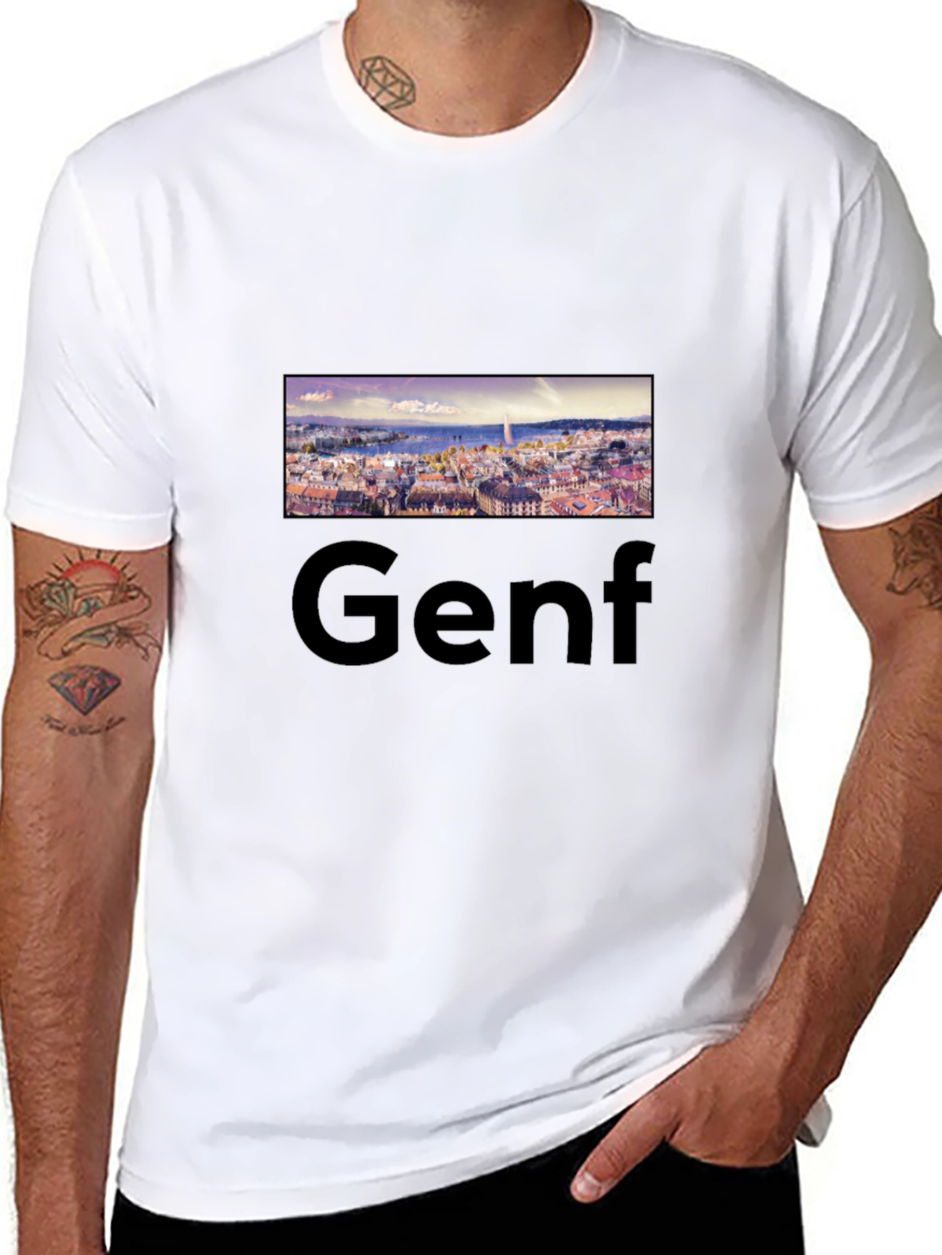 Geneva Skyline Black Tee - Cityscape T-Shirt