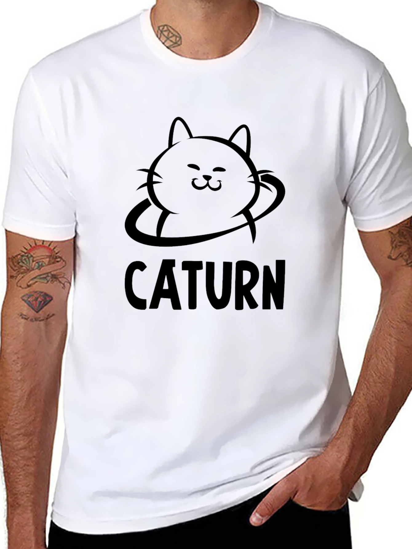 CATURN Black Graphic Tee - Cat Planet Saturn T-Shirt