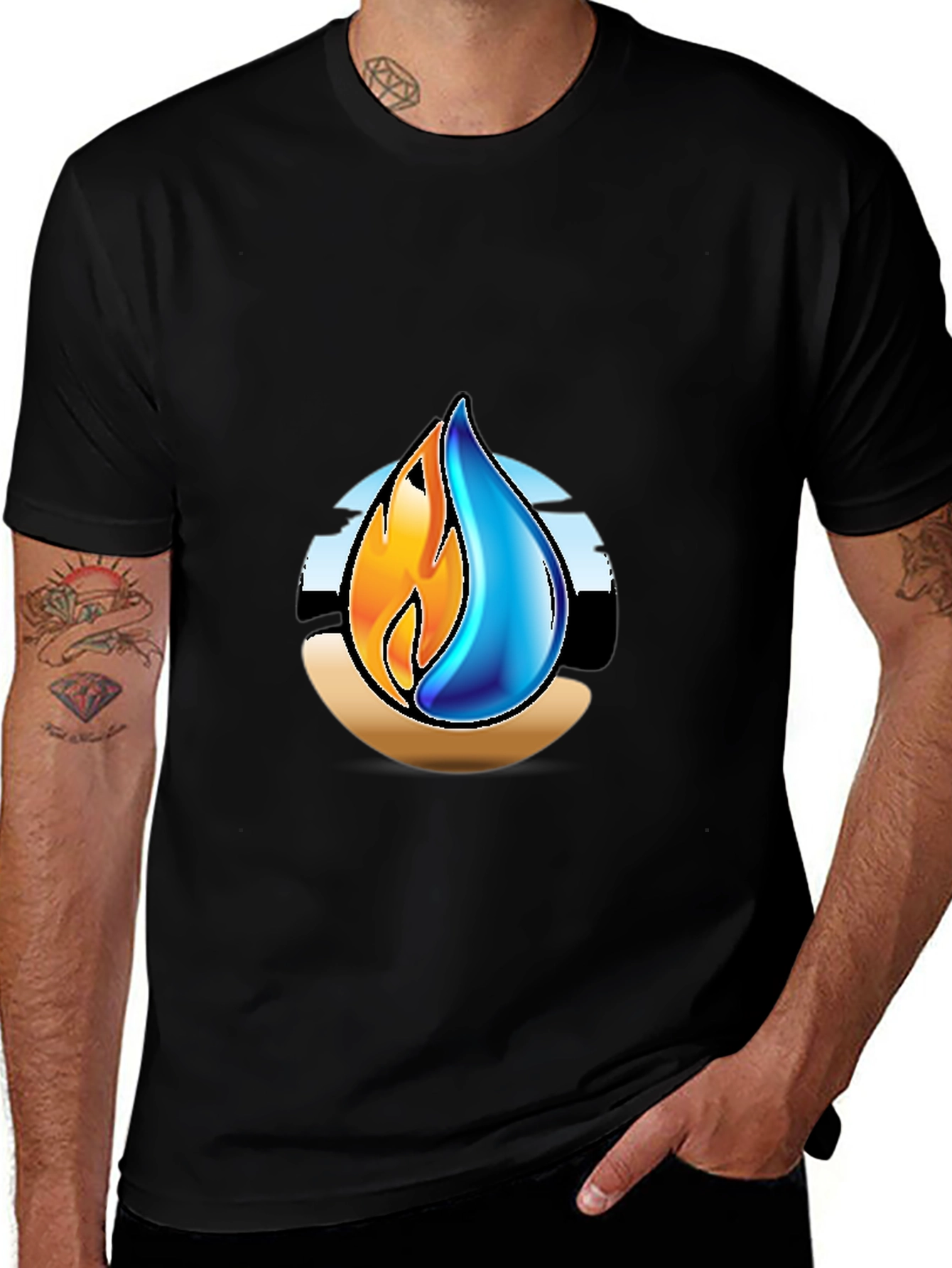 Fire & Water Graphic T-Shirt - Elemental Design