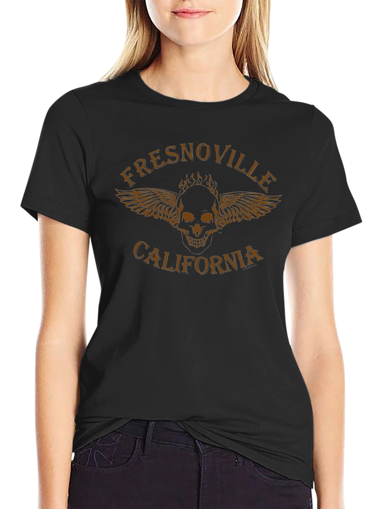 Fresnoville California Skull Wings Graphic Tee - Black