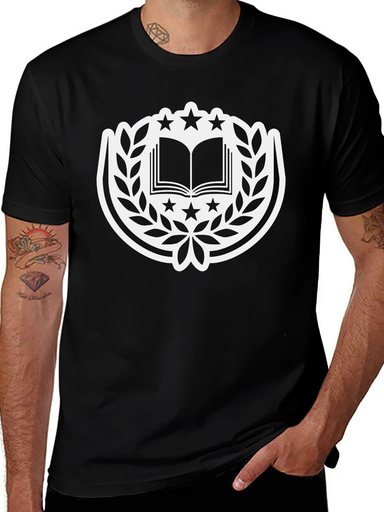 Book and Star Emblem Black T-Shirt