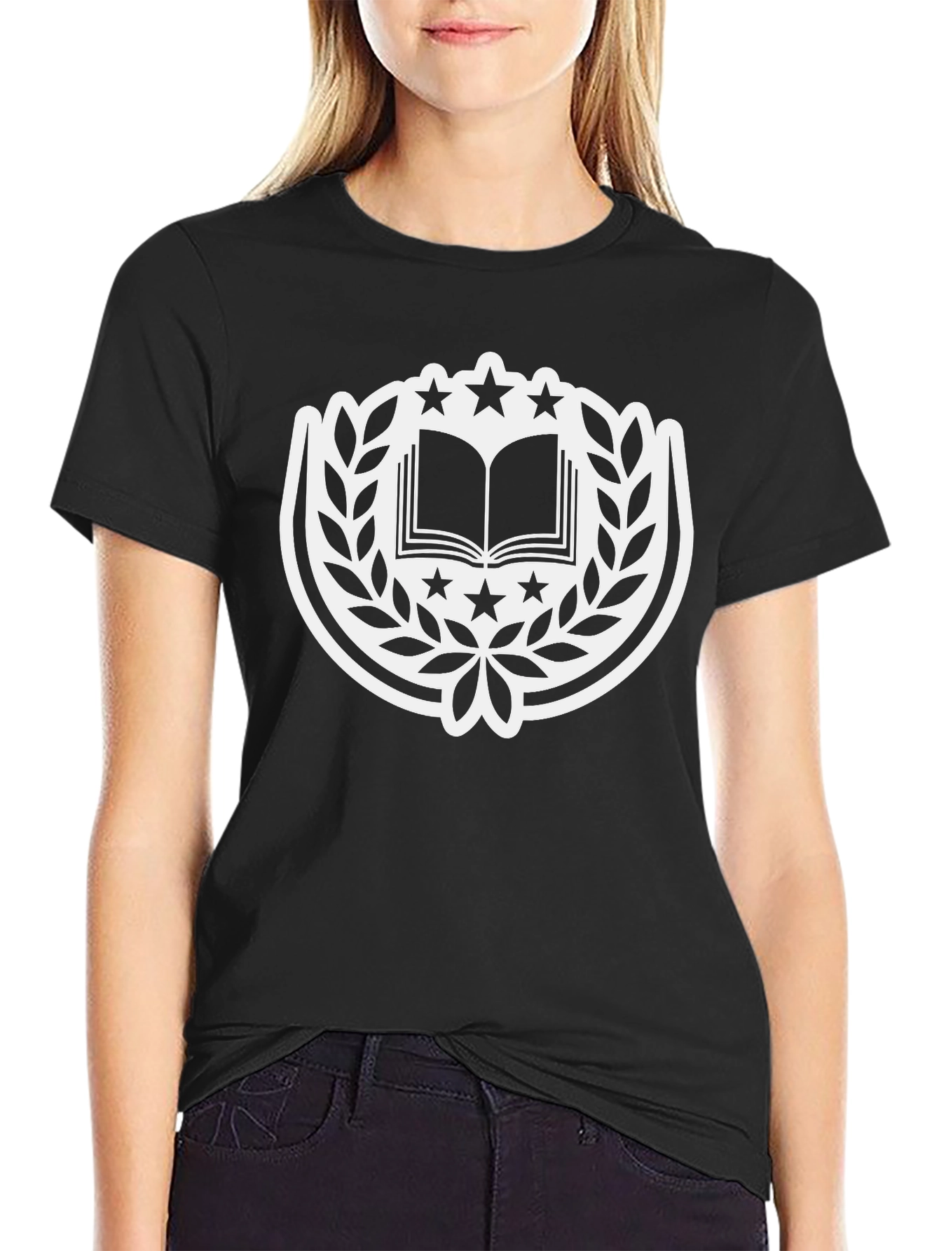 Book and Star Emblem Black T-Shirt