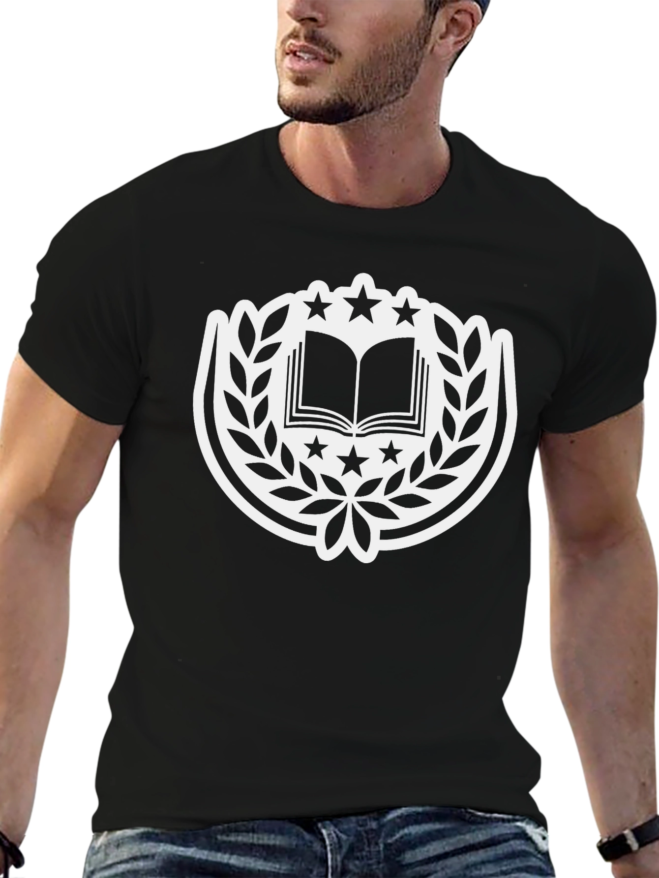 Book and Star Emblem Black T-Shirt