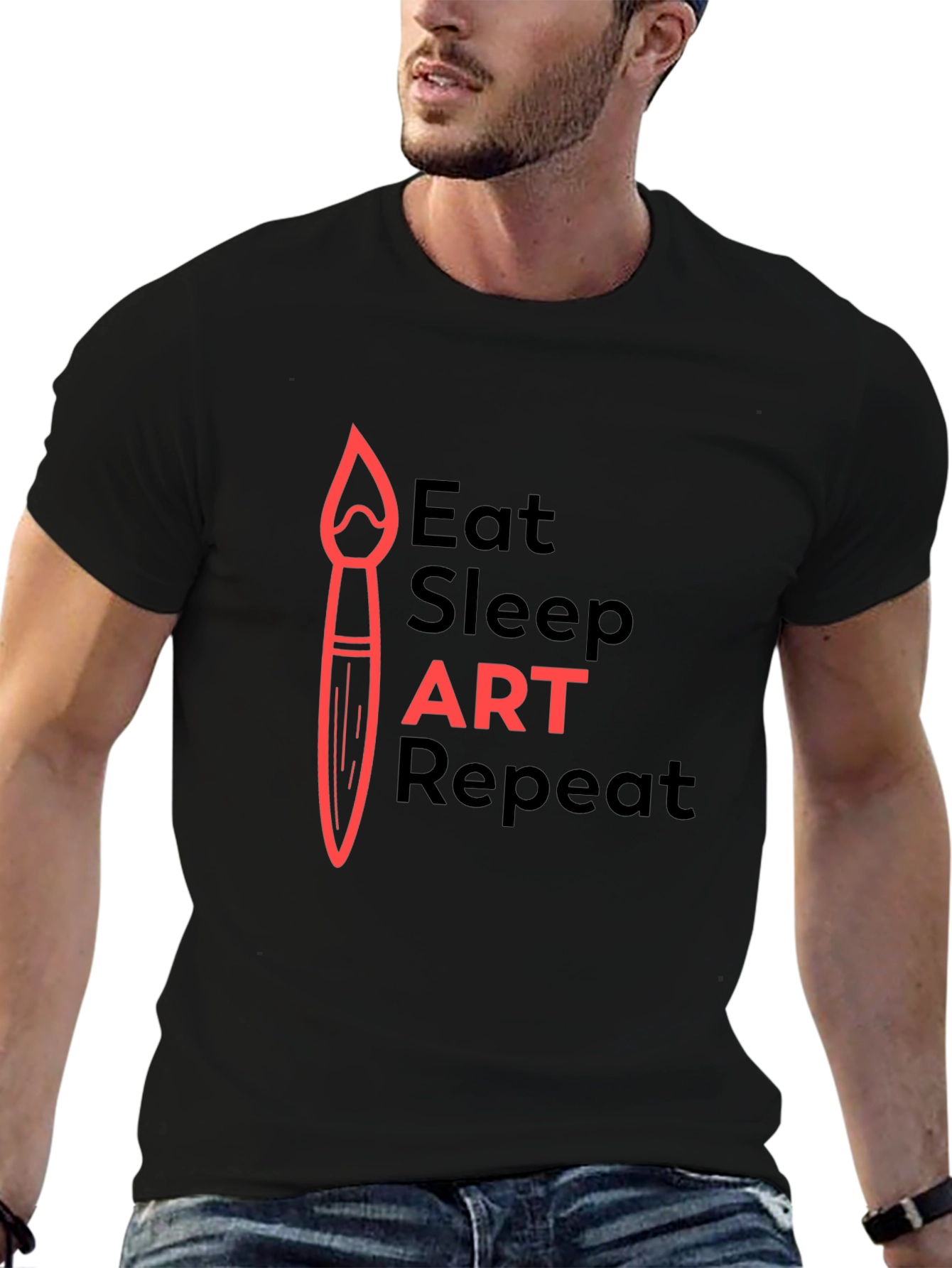Eat Sleep Art Repeat Graphic T-Shirt - Black