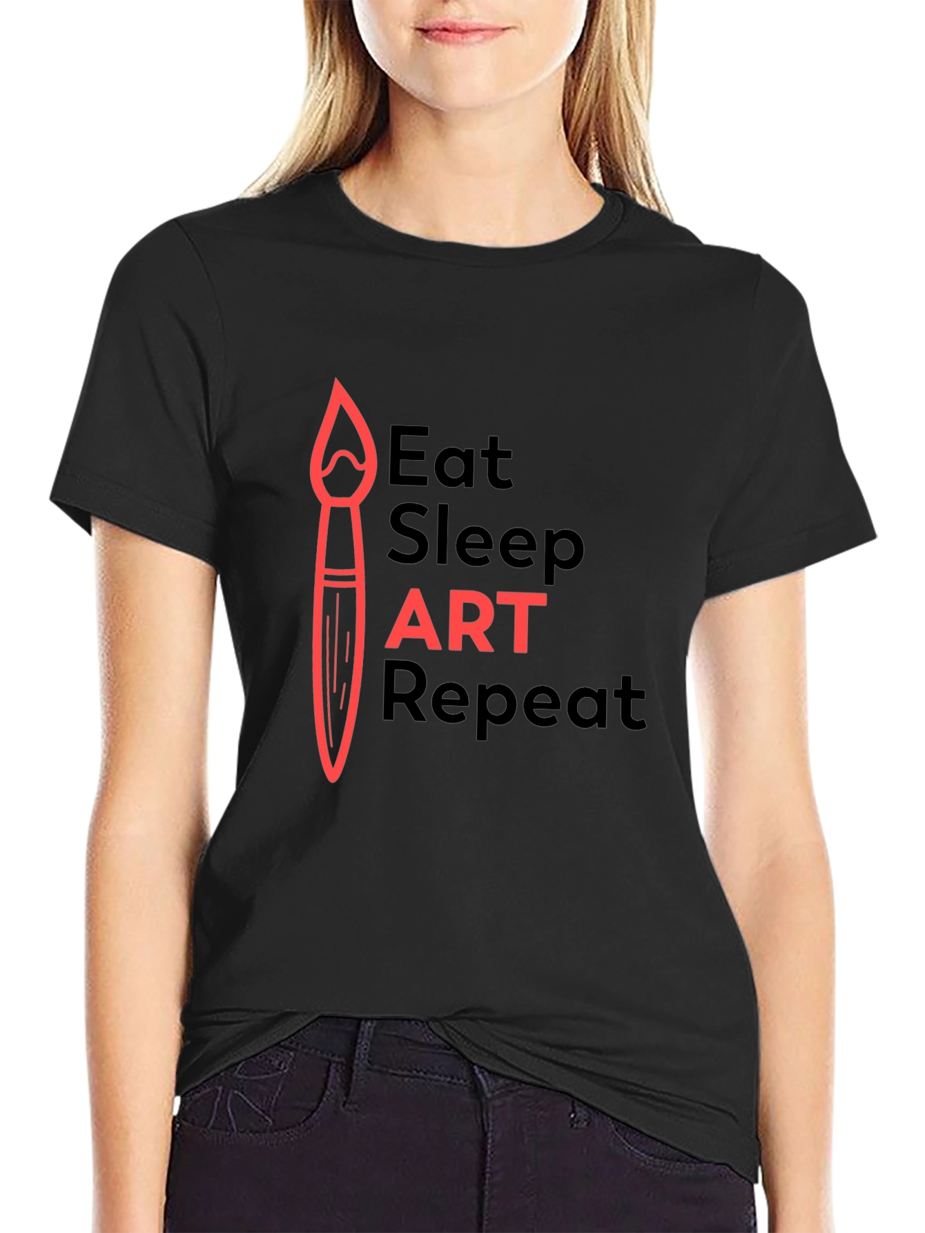 Eat Sleep Art Repeat Graphic T-Shirt - Black