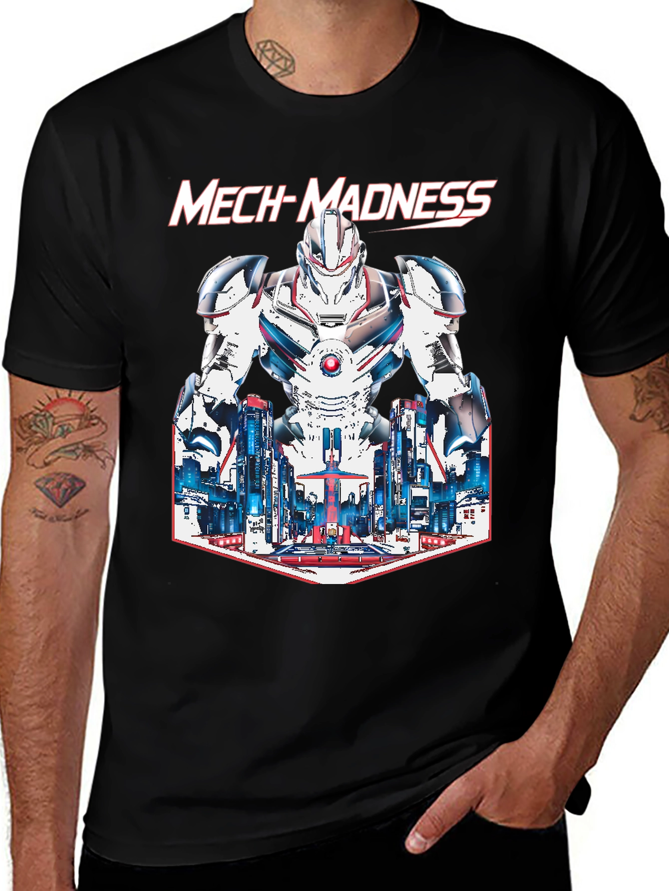 Mech-Madness Robot Cityscape Graphic Tee