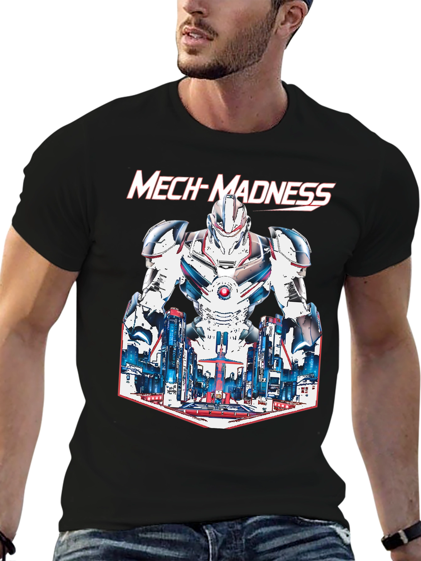 Mech-Madness Robot Cityscape Graphic Tee