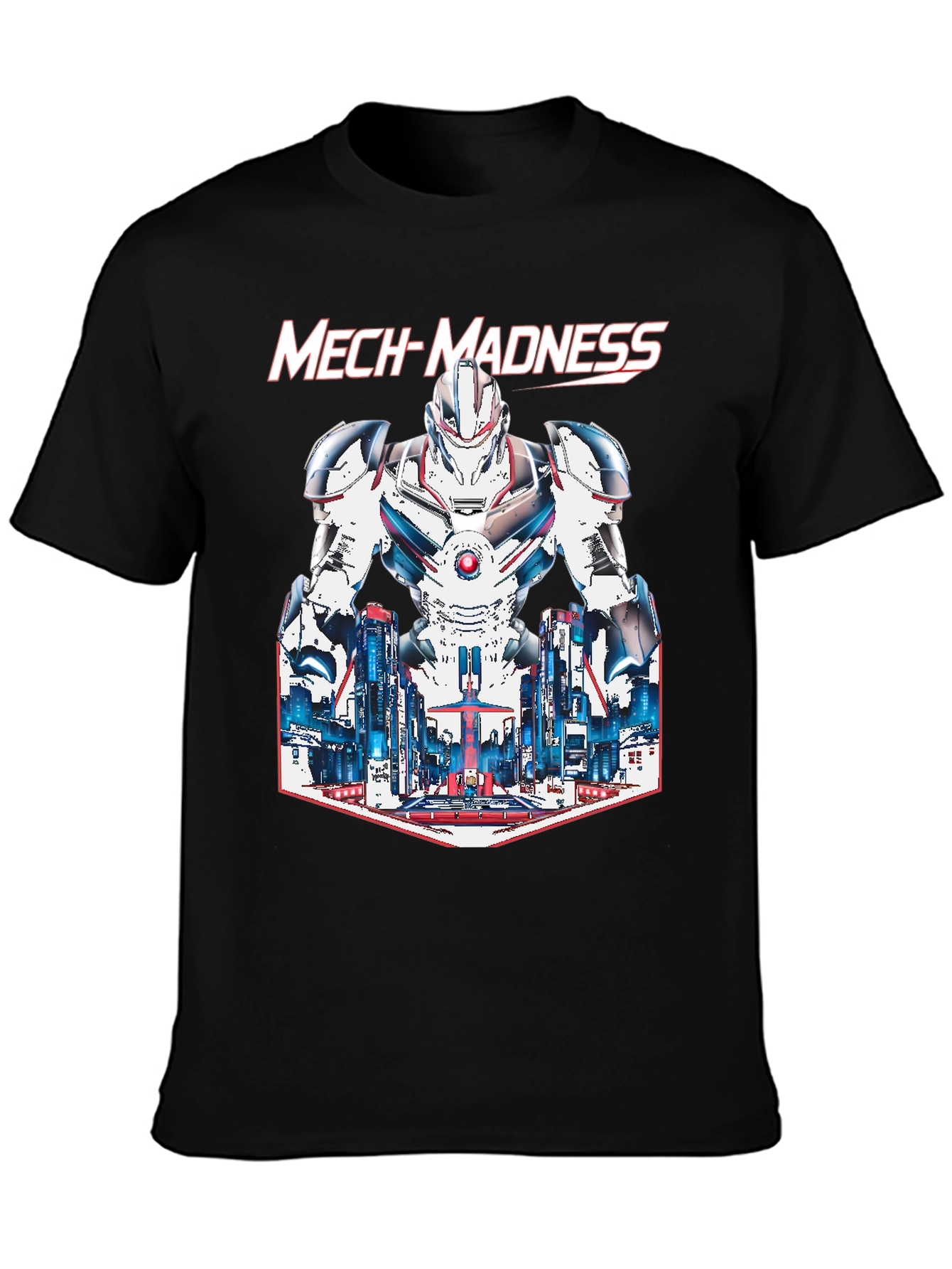 Mech-Madness Robot Cityscape Graphic Tee