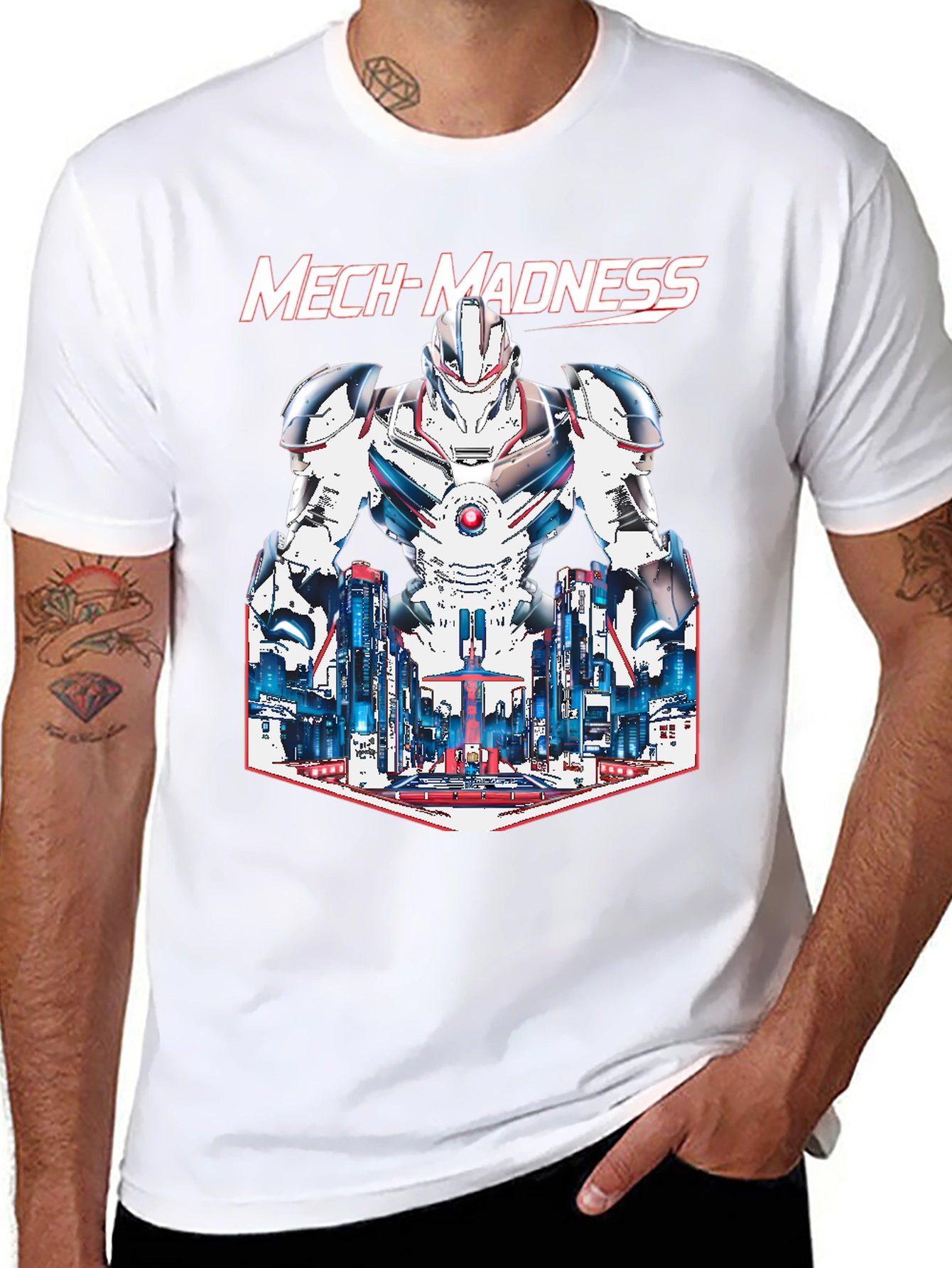 Mech-Madness Robot Cityscape Graphic Tee