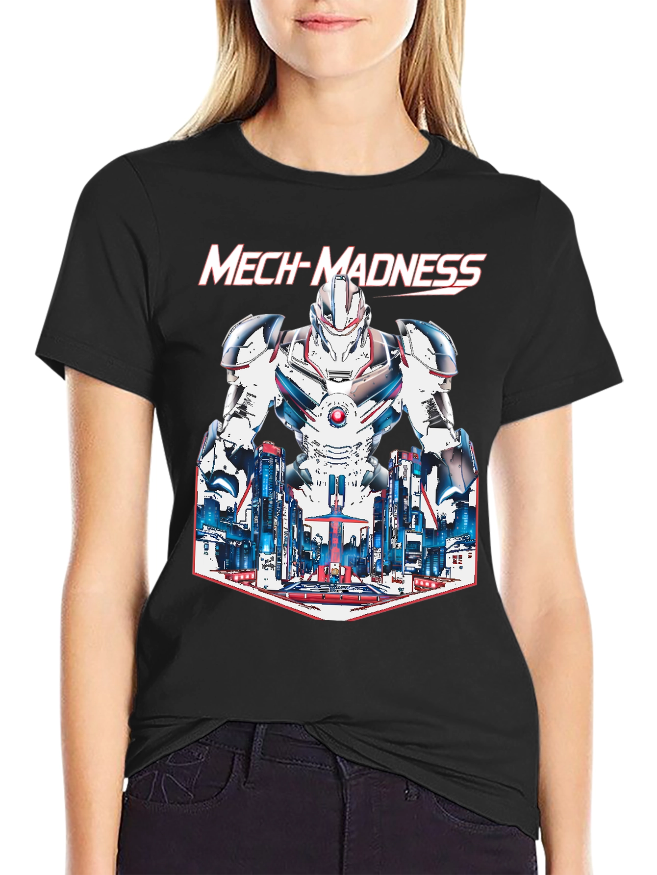 Mech-Madness Robot Cityscape Graphic Tee