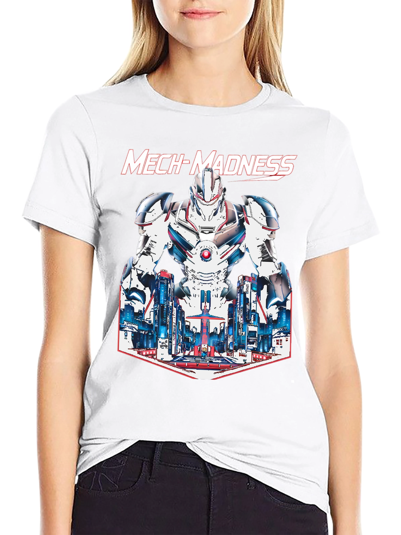 Mech-Madness Robot Cityscape Graphic Tee