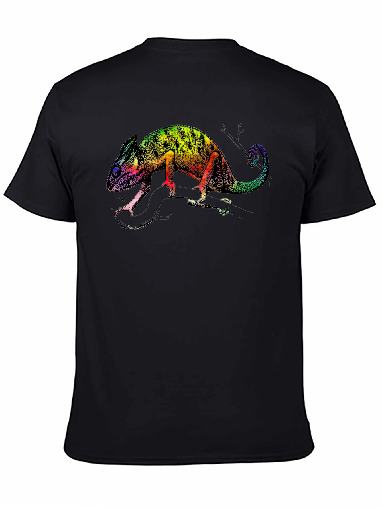 Rainbow Chameleon Graphic Tee - Stylish Black T-Shirt