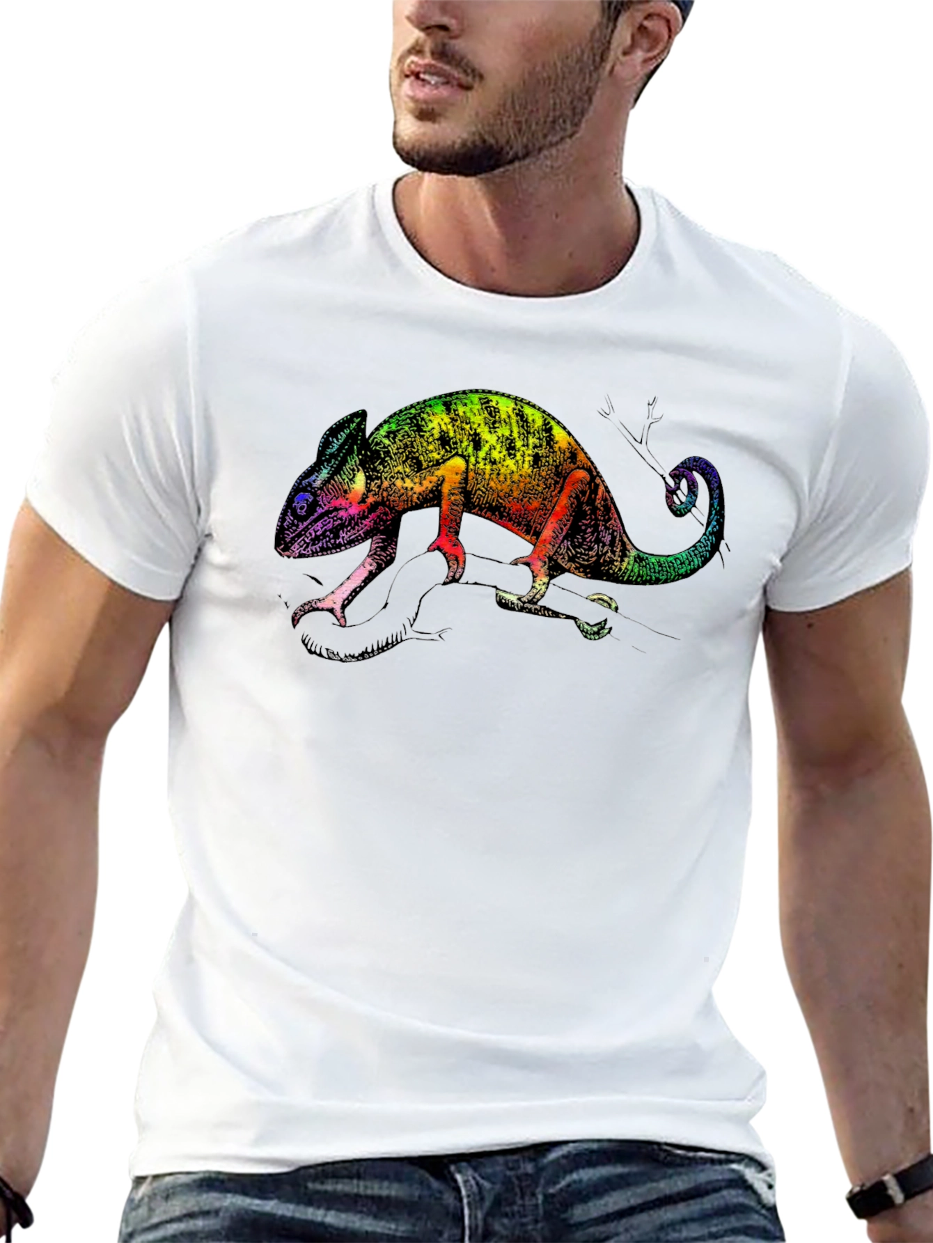 Rainbow Chameleon Graphic Tee - Stylish Black T-Shirt