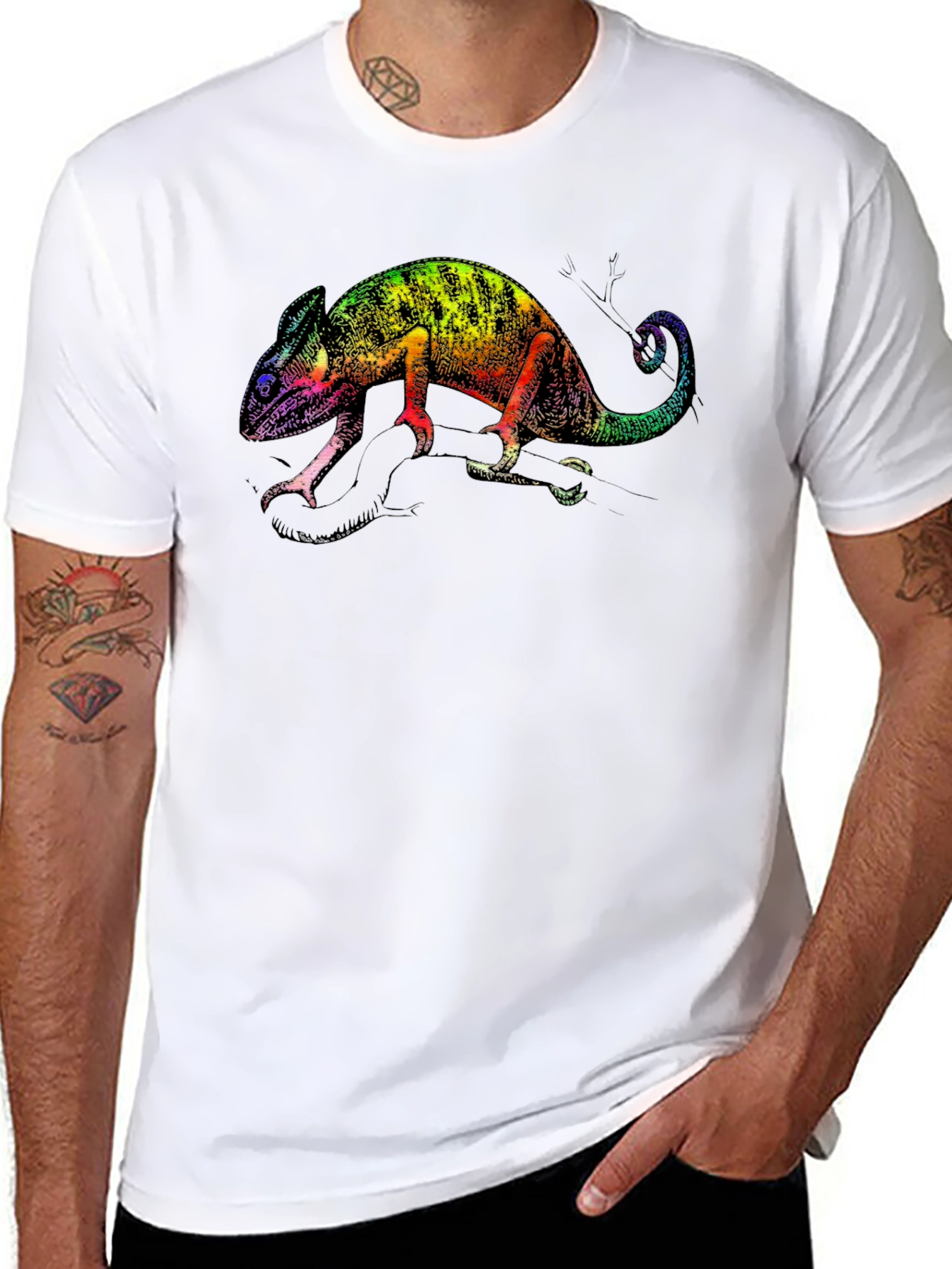 Rainbow Chameleon Graphic Tee - Stylish Black T-Shirt