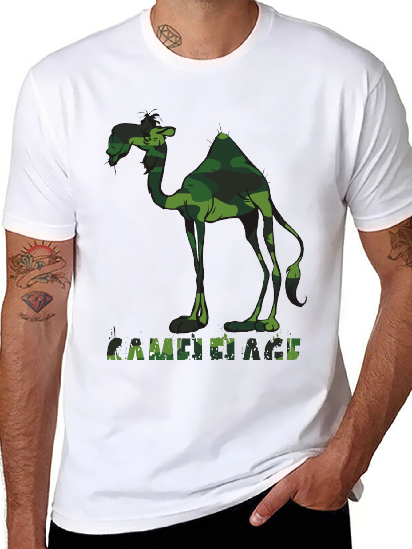 Camo Camel Graphic Tee - Black Cotton T-Shirt