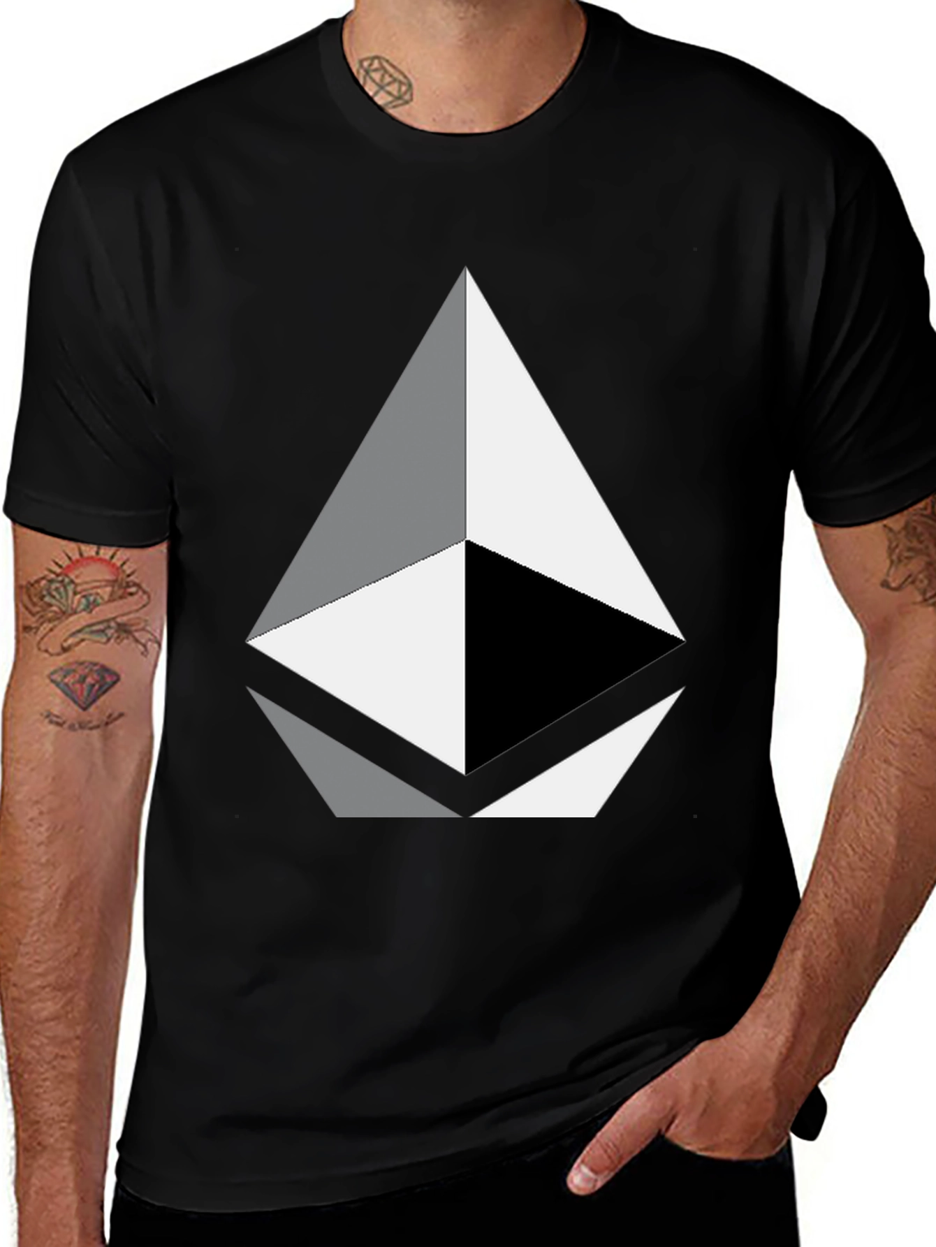 Ethereum Crypto Black T-Shirt - Modern Geometric Design