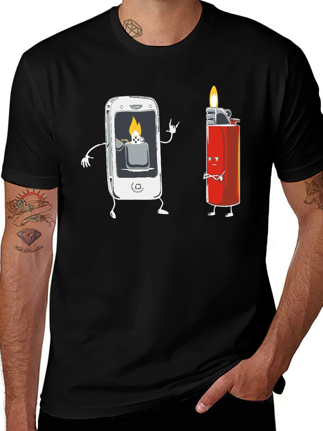 Funny Tech Humor T-Shirt - Smartphone Lighter Design