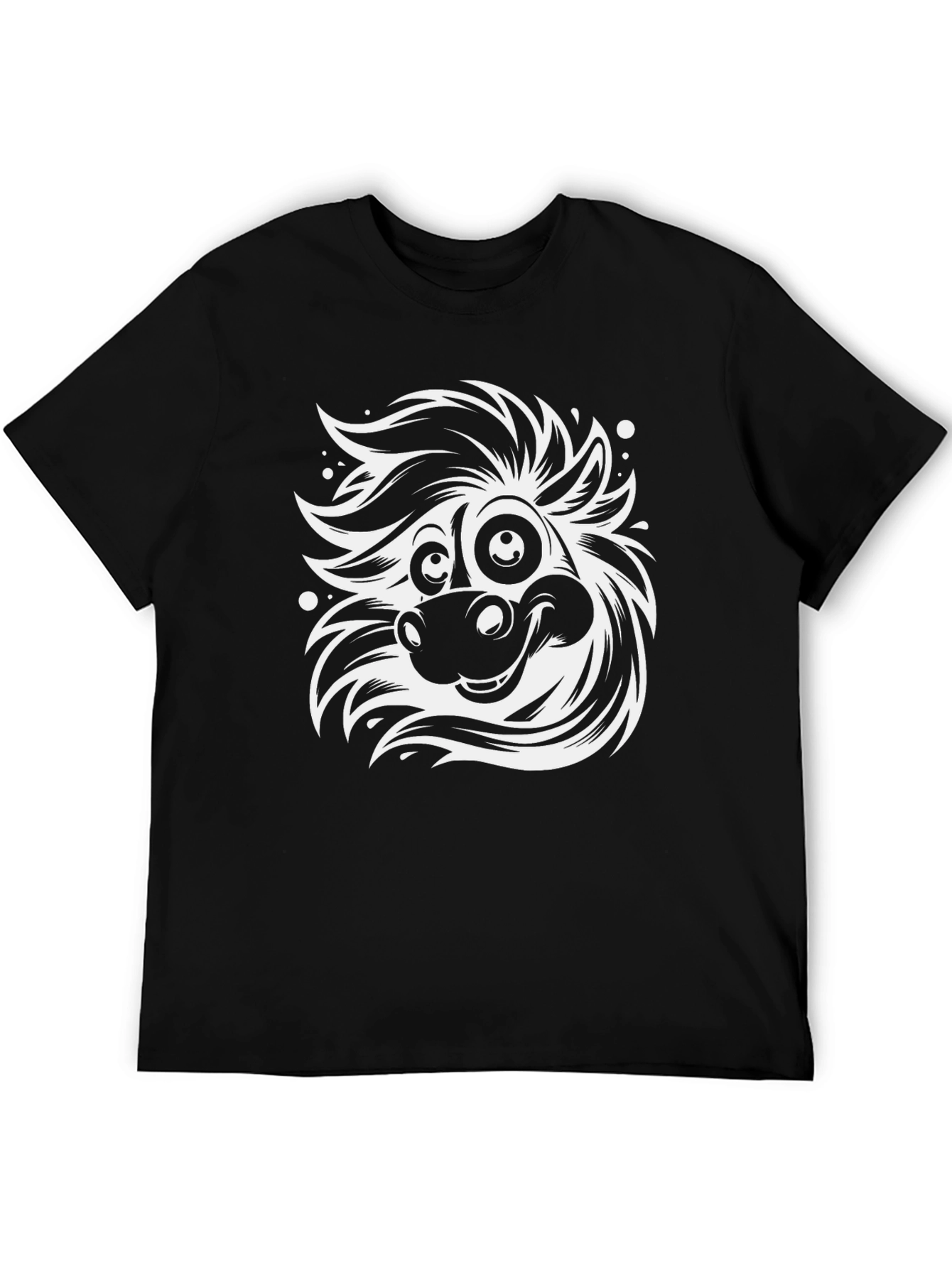 Cartoon Horse Graphic Tee - Black Cotton Blend