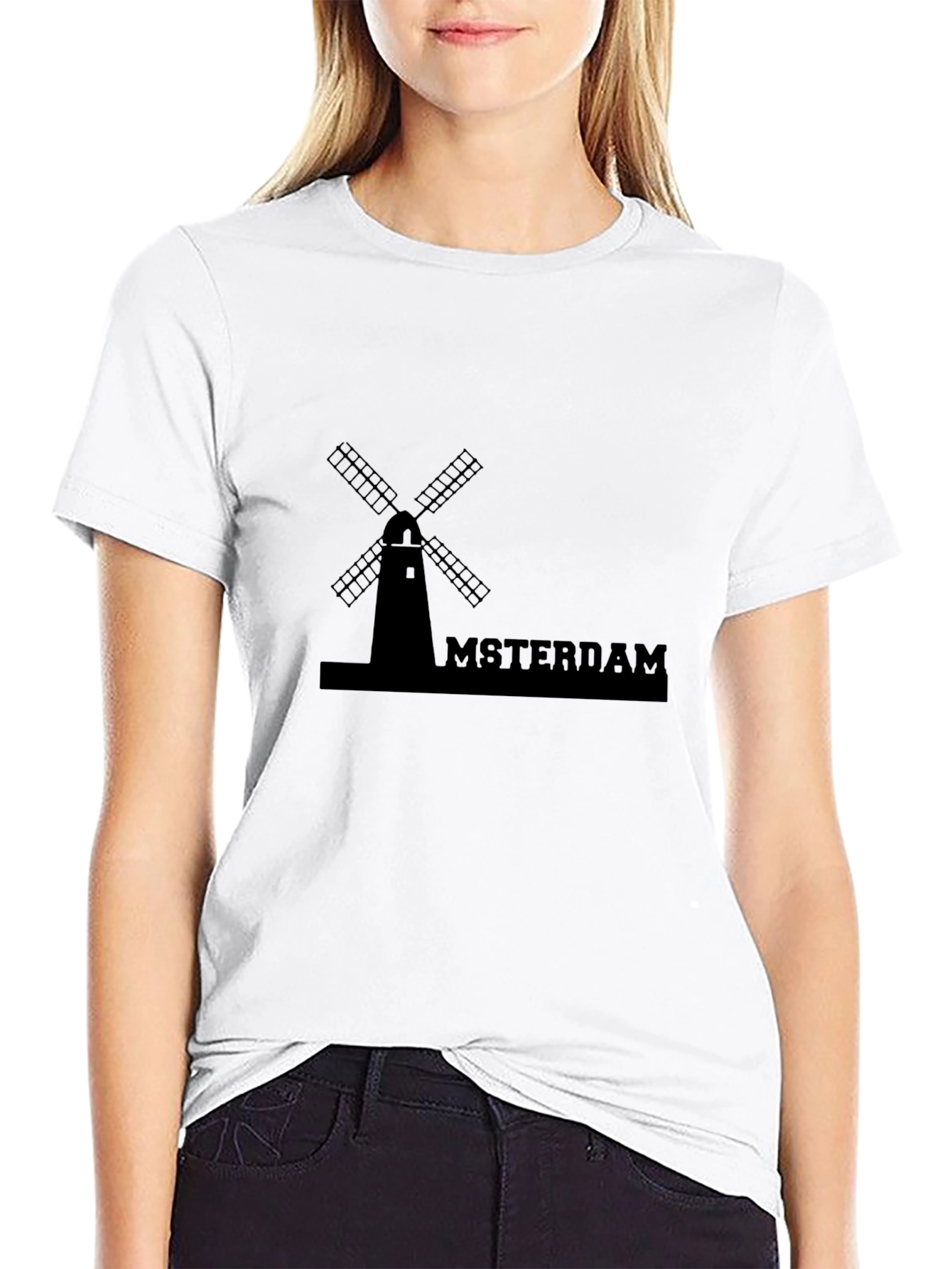 Amsterdam Windmill Graphic Tee - Black Cotton T-Shirt