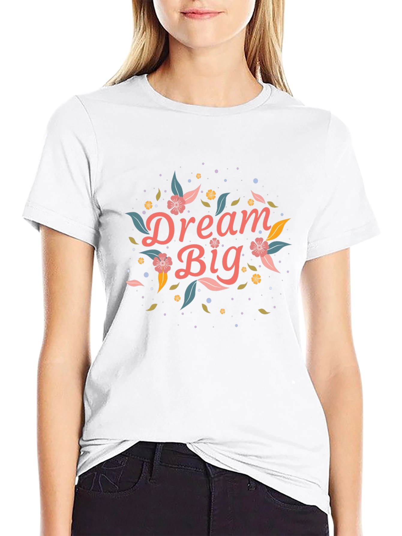 Dream Big Floral Graphic Black T-Shirt