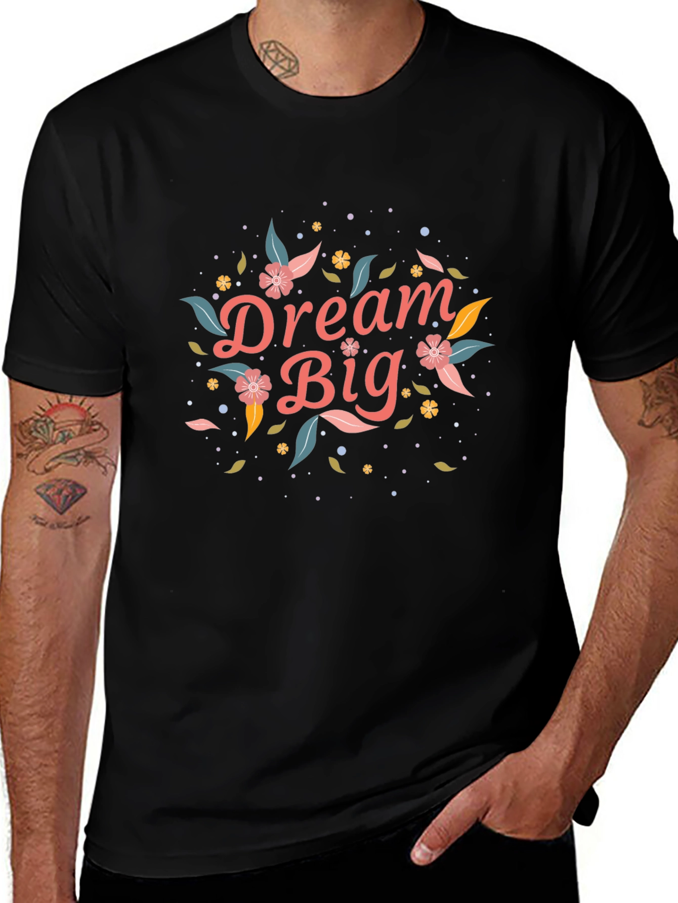 Dream Big Floral Graphic Black T-Shirt
