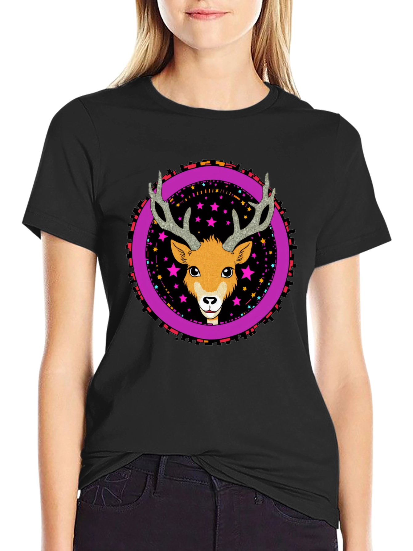 Deer Graphic Tee - Funky Circle Design
