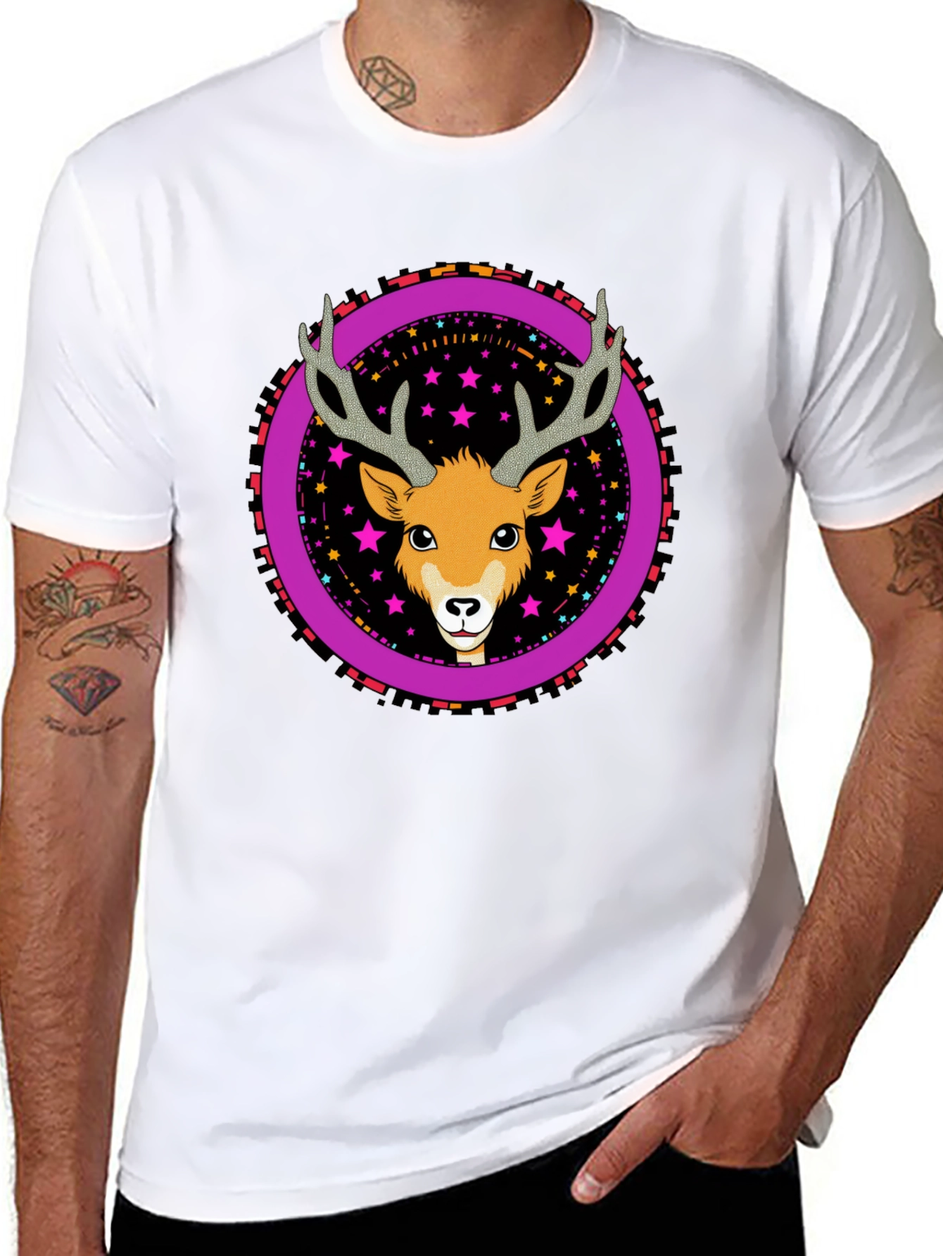 Deer Graphic Tee - Funky Circle Design