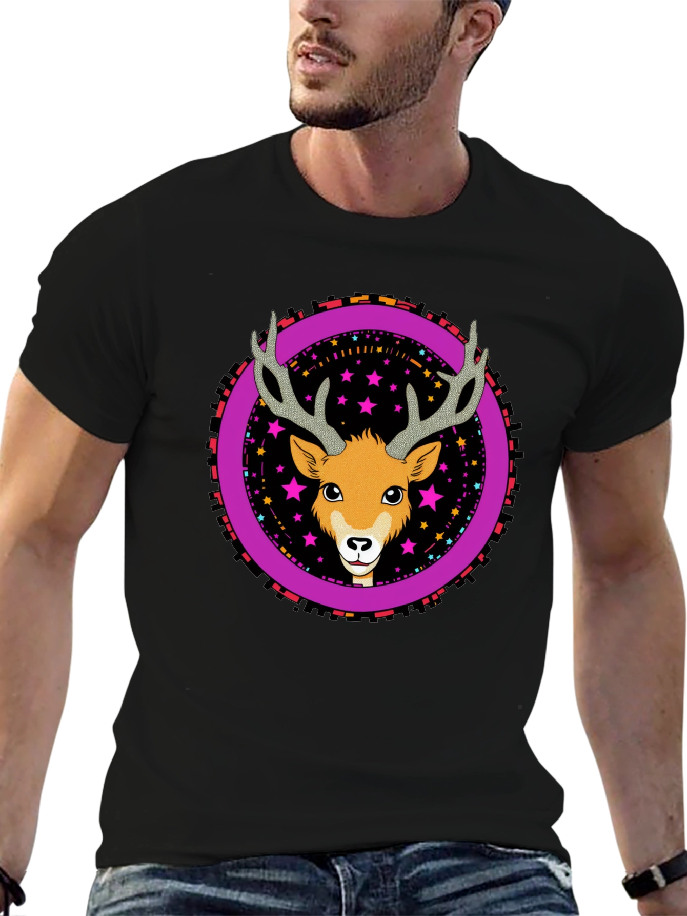 Deer Graphic Tee - Funky Circle Design