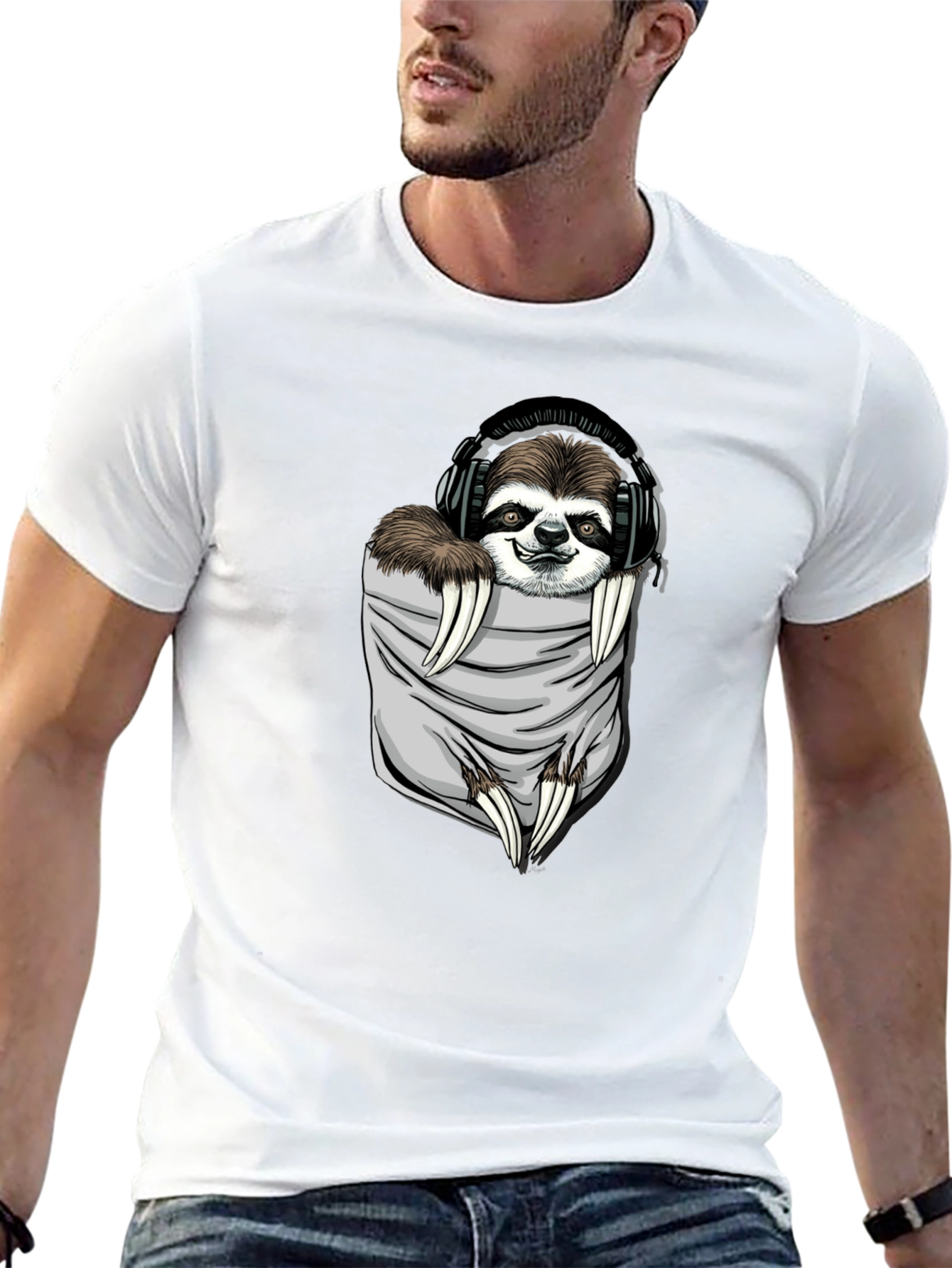 Sloth in Pocket Graphic Tee - Black