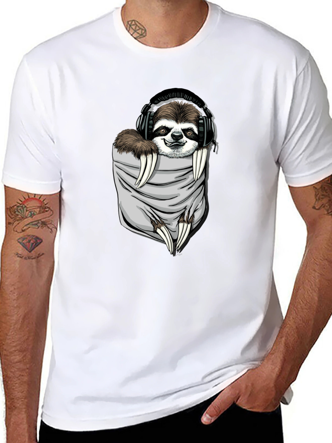 Sloth in Pocket Graphic Tee - Black