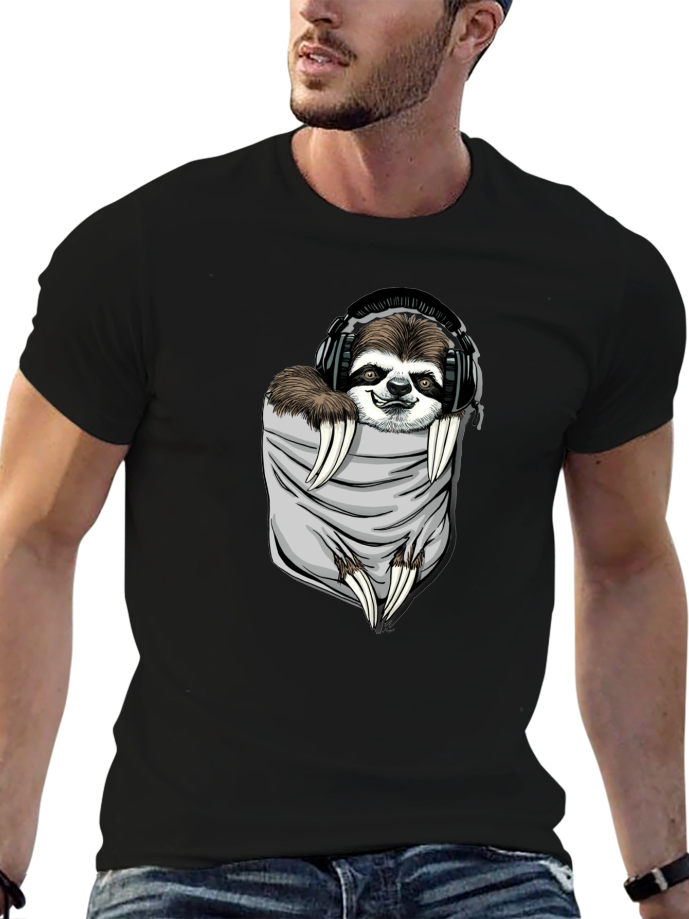 Sloth in Pocket Graphic Tee - Black
