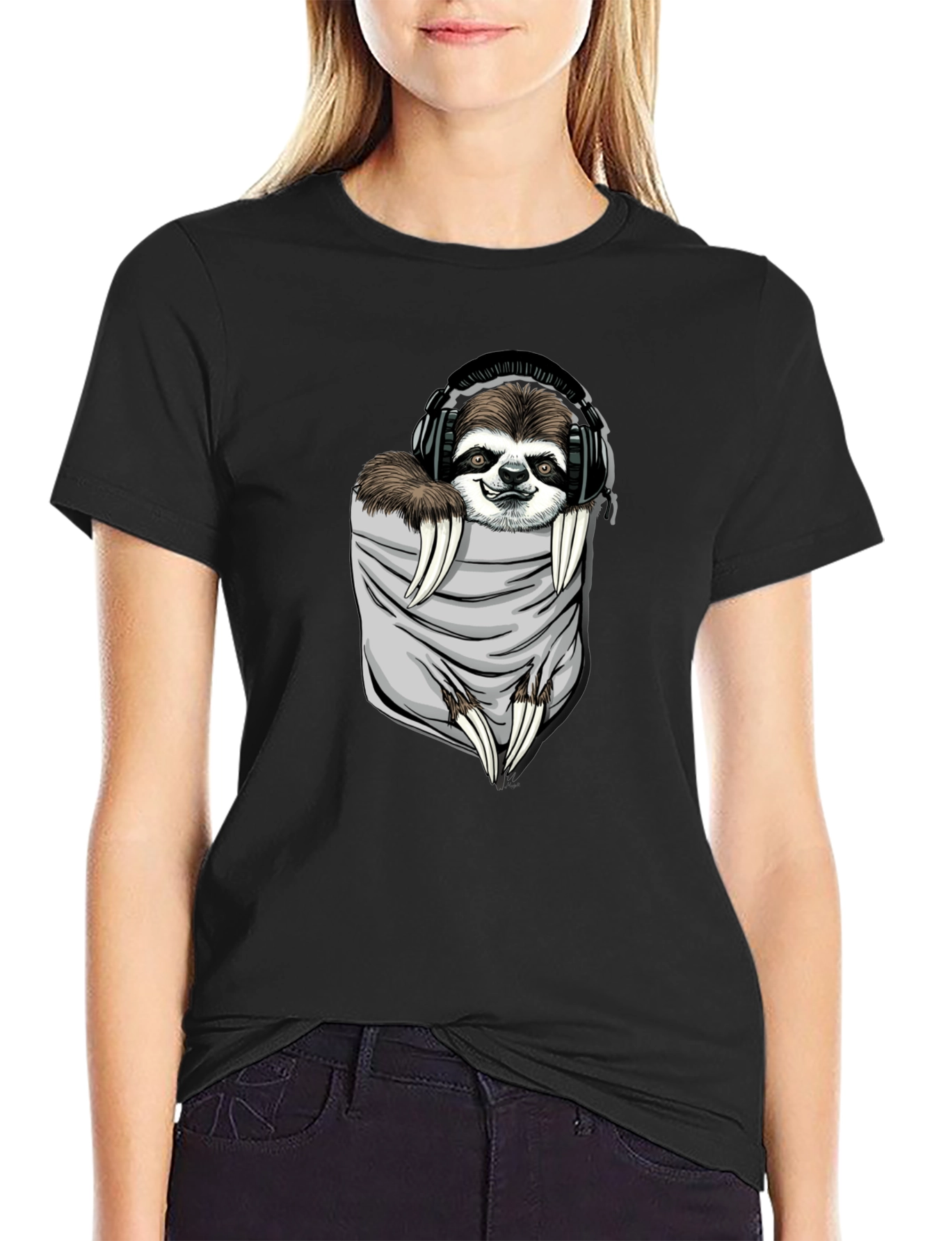 Sloth in Pocket Graphic Tee - Black