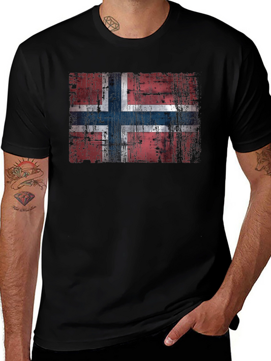 Distressed Norway Flag Black T-Shirt