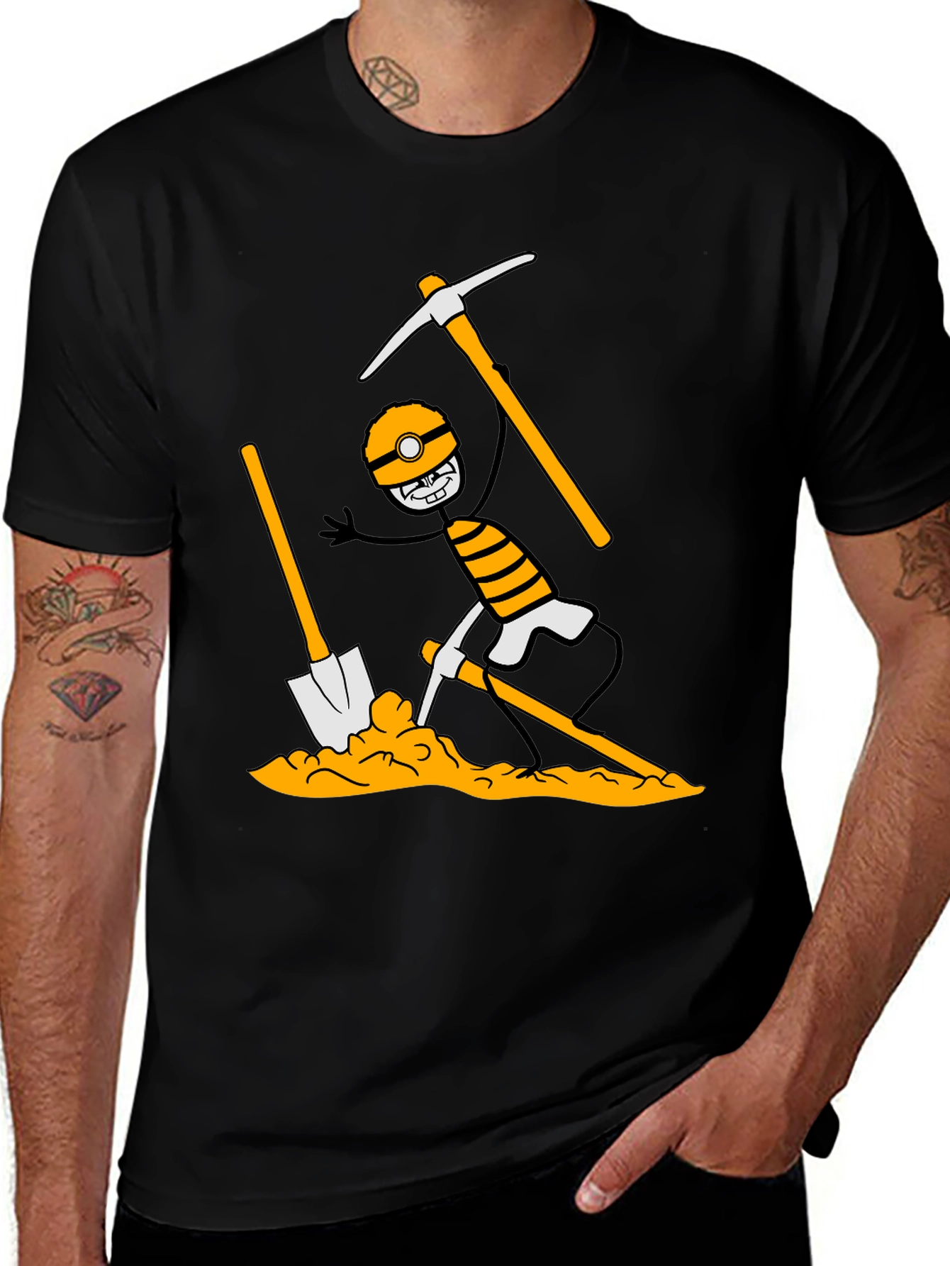 Miner Cartoon Graphic Print Tee - Black