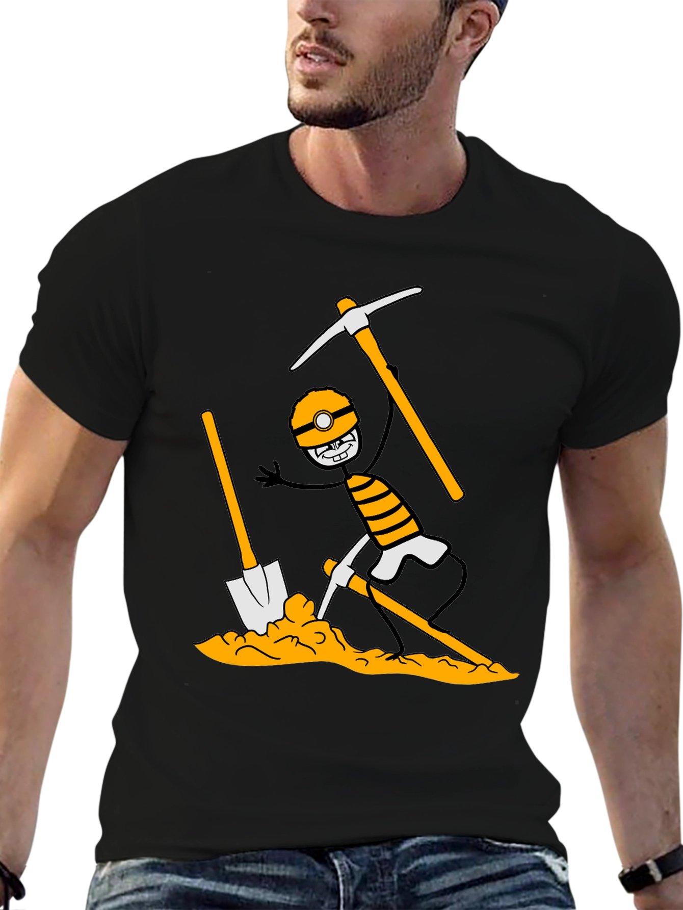 Miner Cartoon Graphic Print Tee - Black