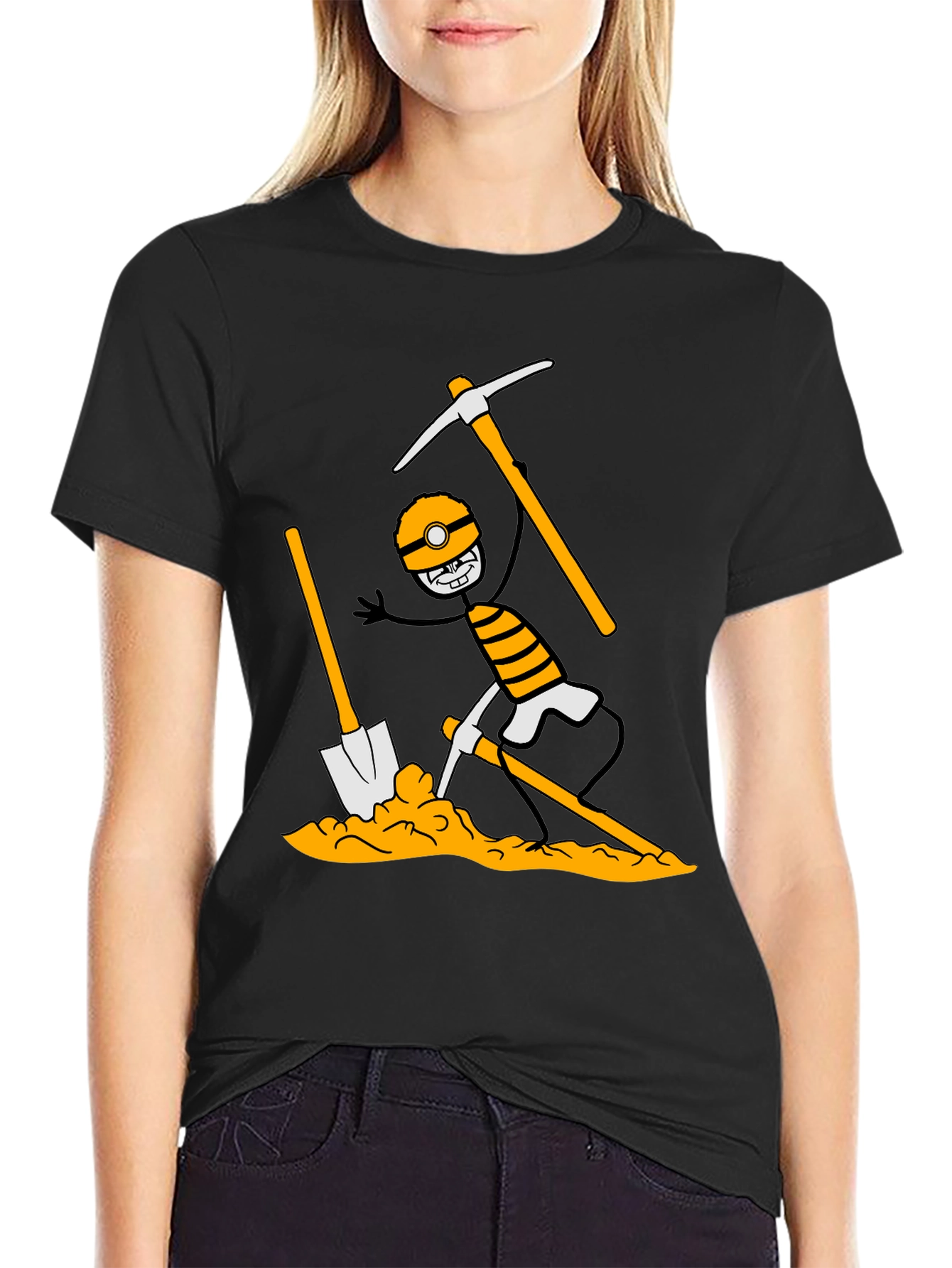 Miner Cartoon Graphic Print Tee - Black