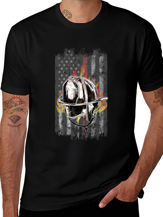 Firefighter Helmet Flag Graphic T-Shirt