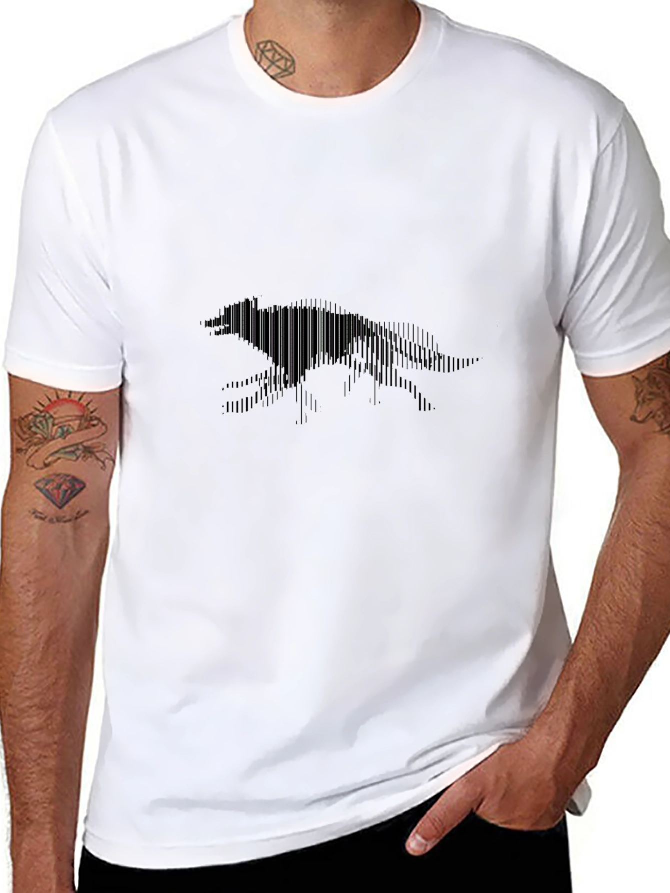 Black T-Shirt with Geometric Fox Design